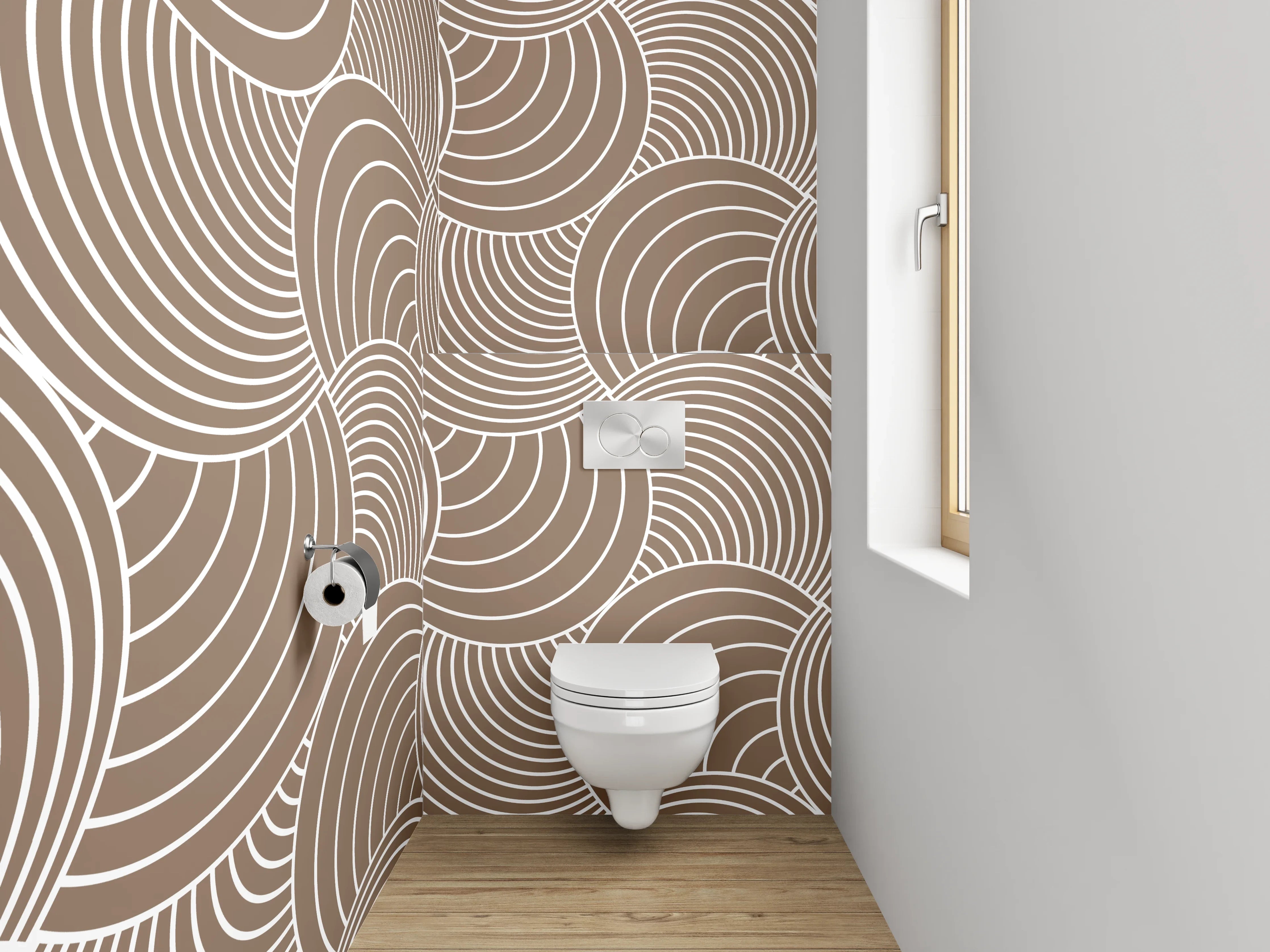 WC-Rückwand - Retro Wellen Kreismuster Tapete Braun Beige