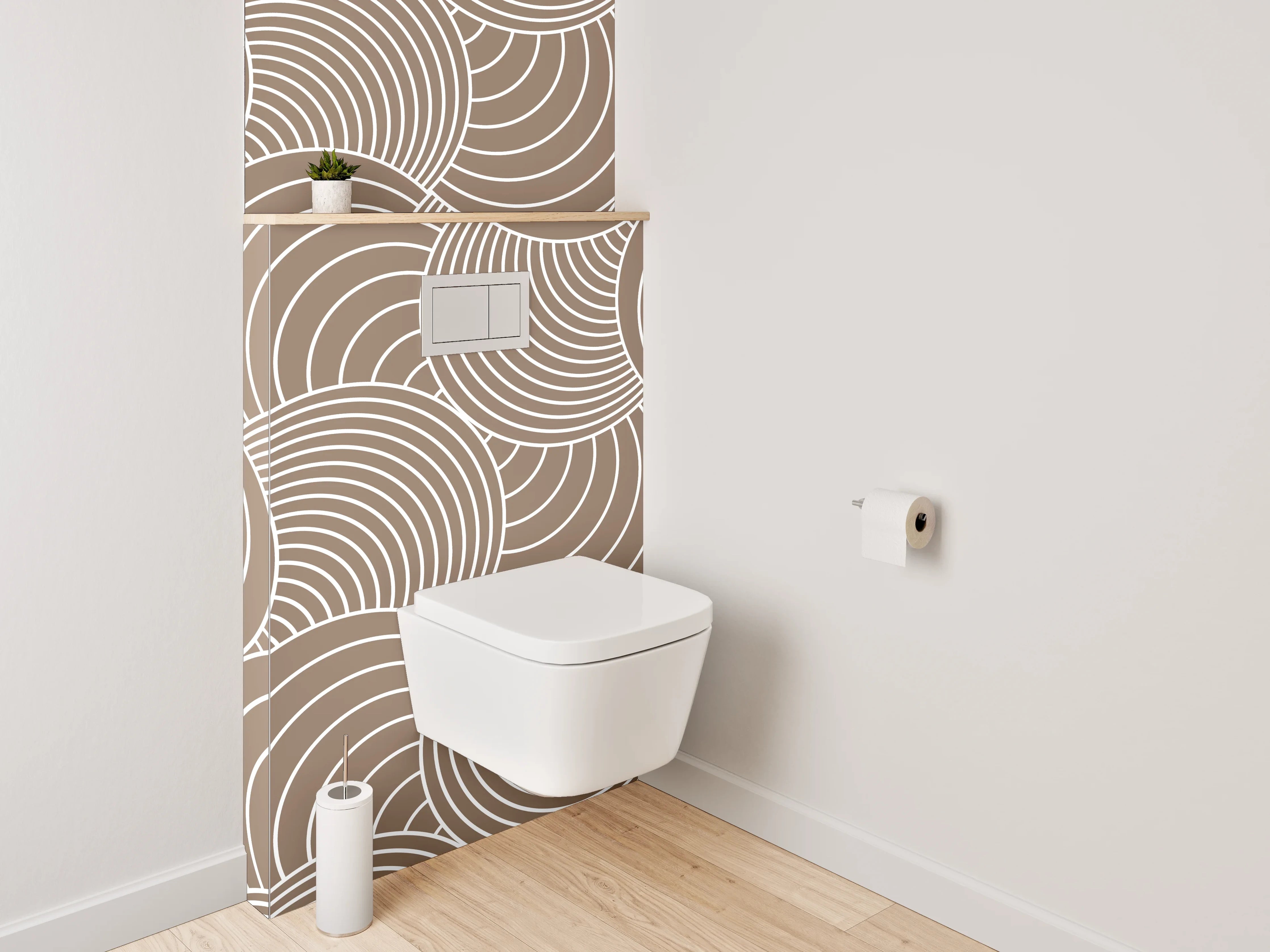 WC-Rückwand - Retro Wellen Kreismuster Tapete Braun Beige