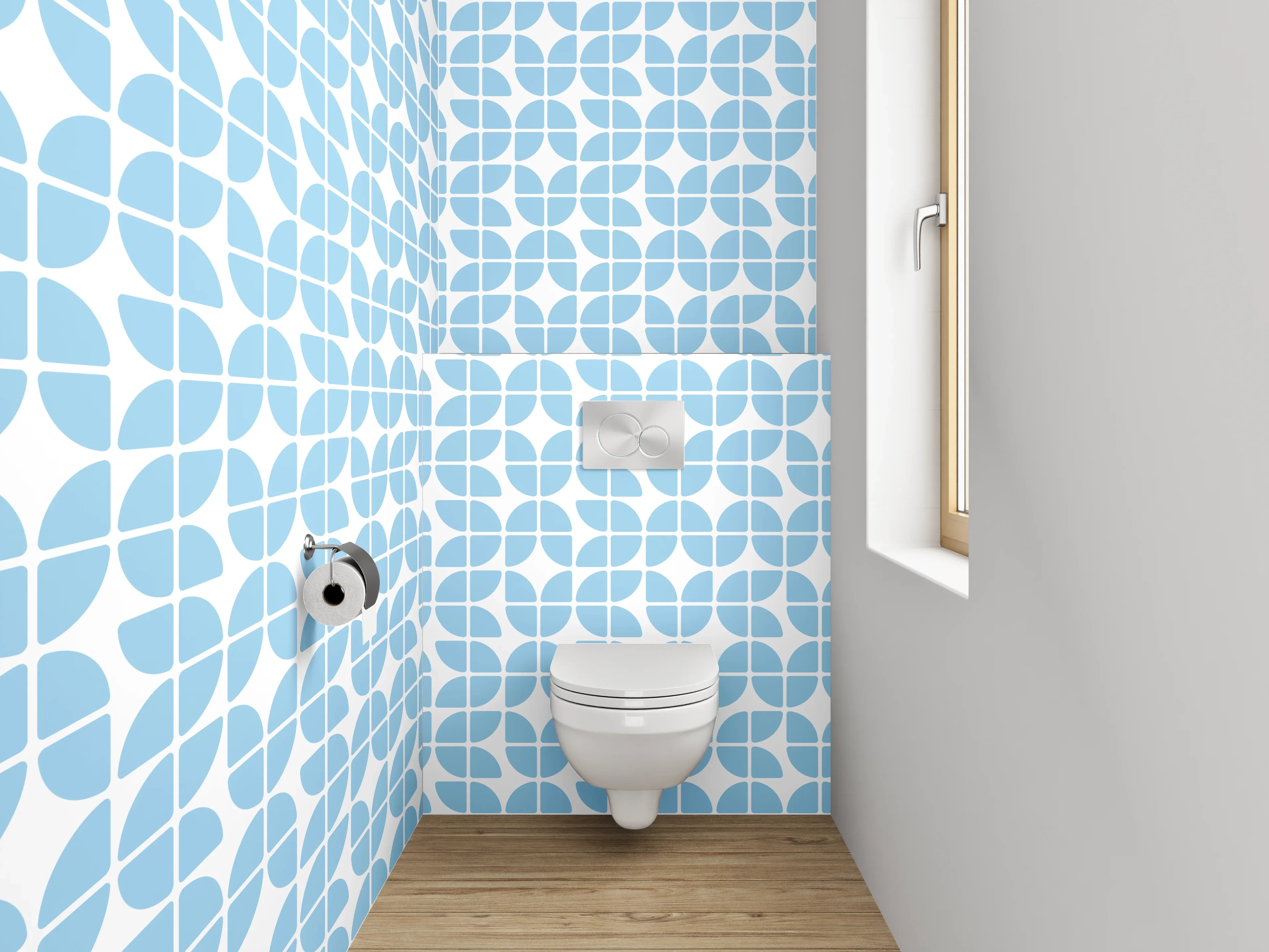 WC-Rückwand - Retro Wellenmuster Blau Weiß