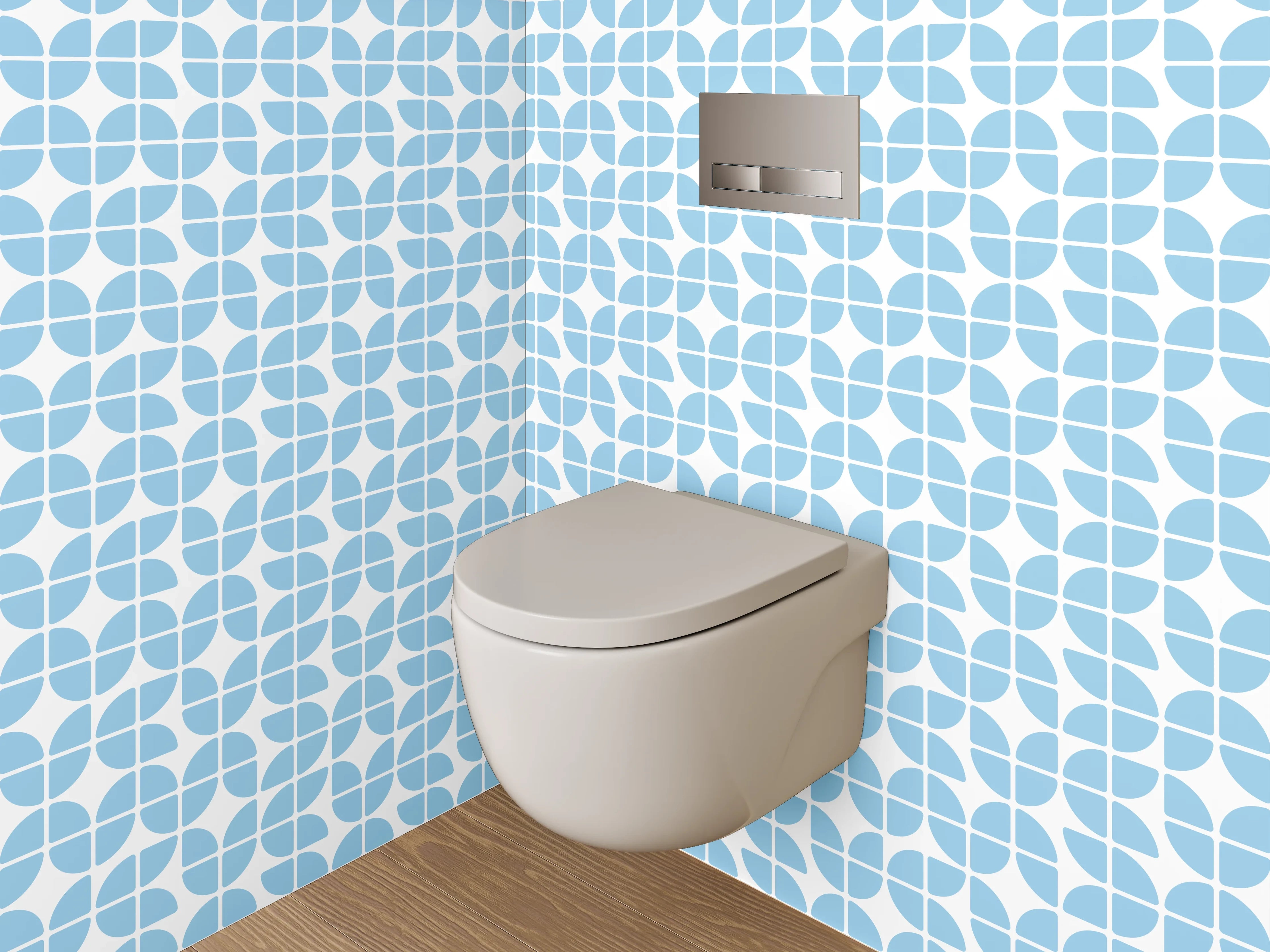 WC-Rückwand - Retro Wellenmuster Blau Weiß