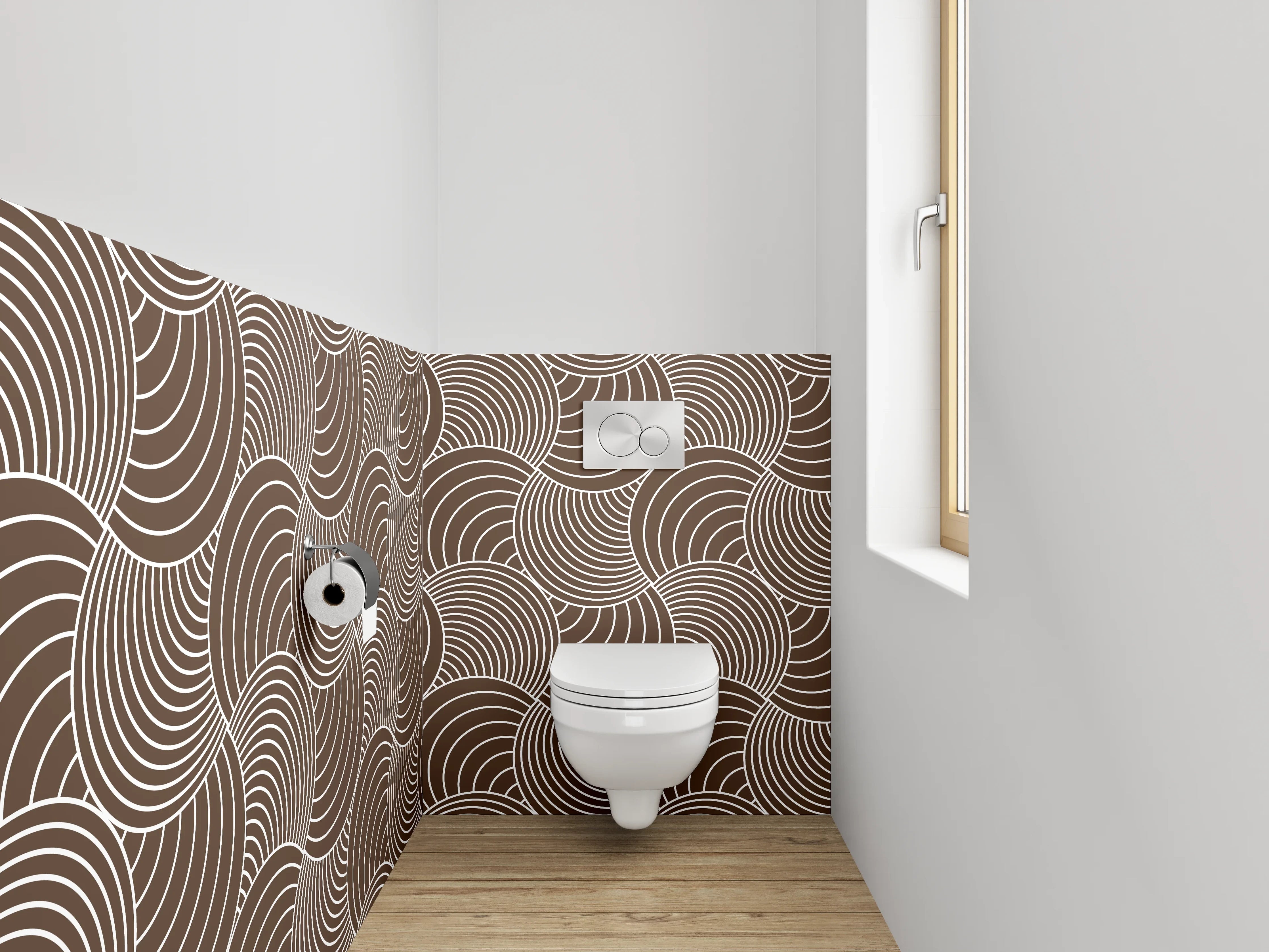 WC-Rückwand - Retro Wellenmuster Braun Weiß