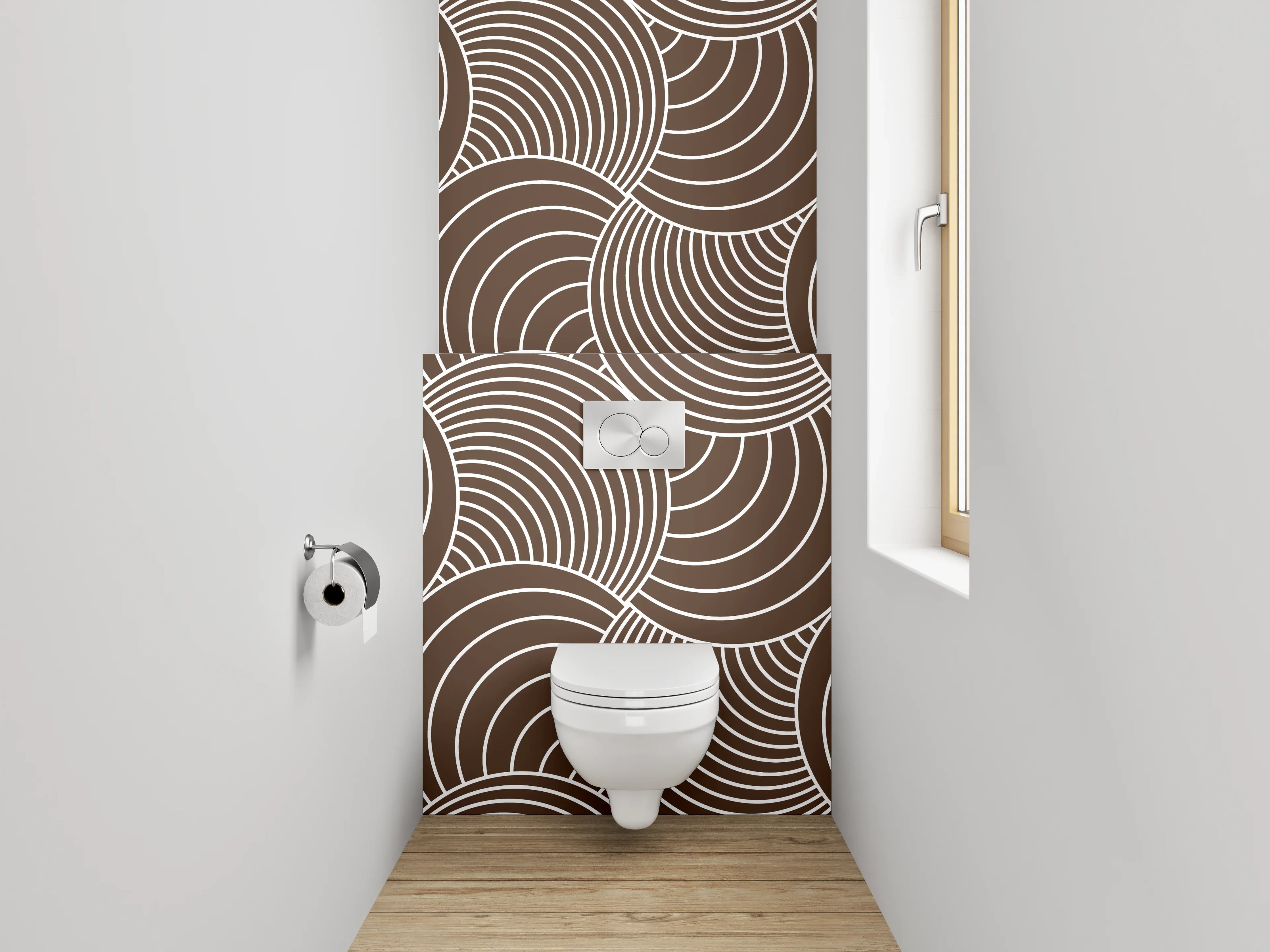 WC-Rückwand - Retro Wellenmuster Braun Weiß