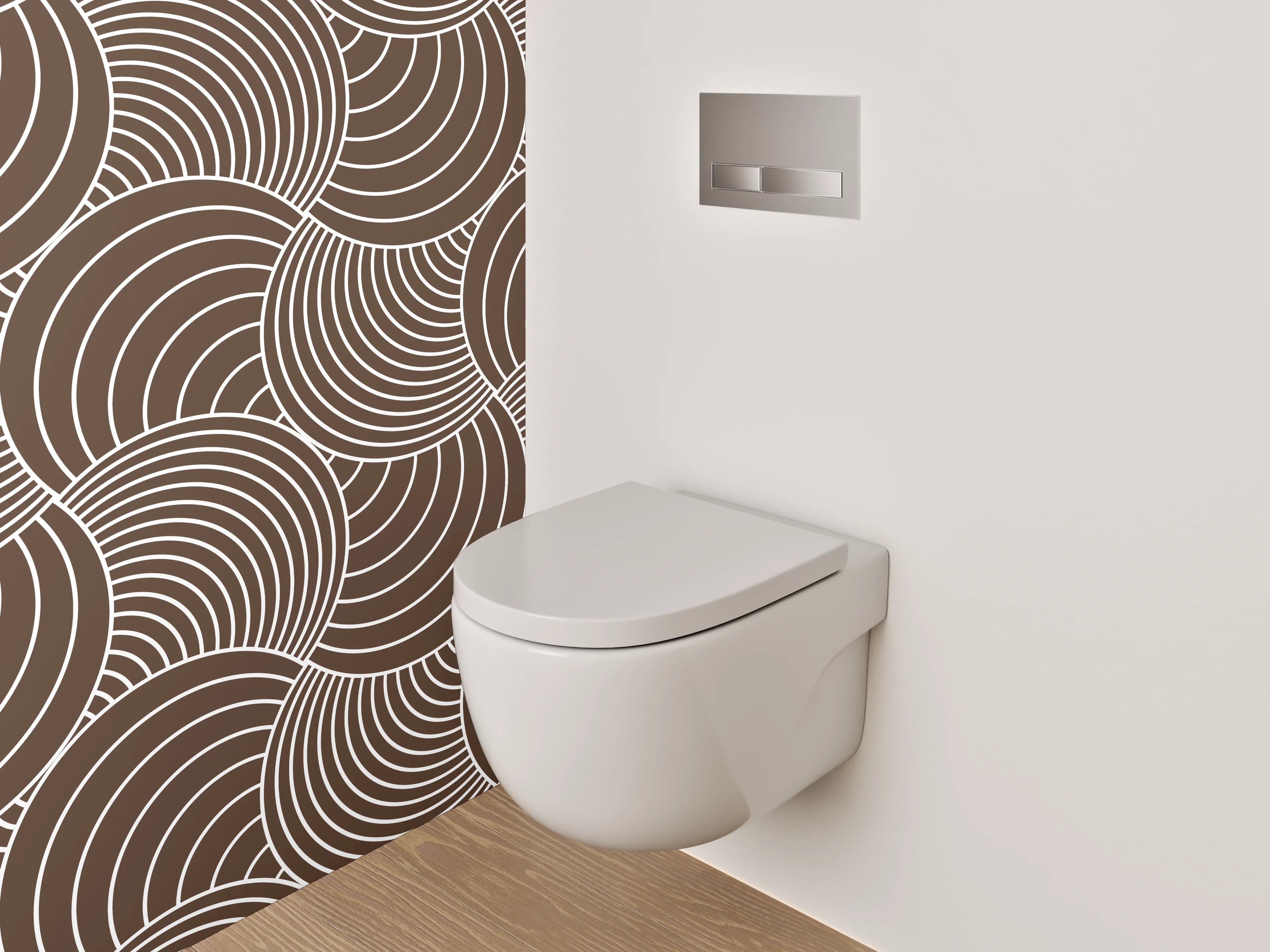 WC-Rückwand - Retro Wellenmuster Braun Weiß