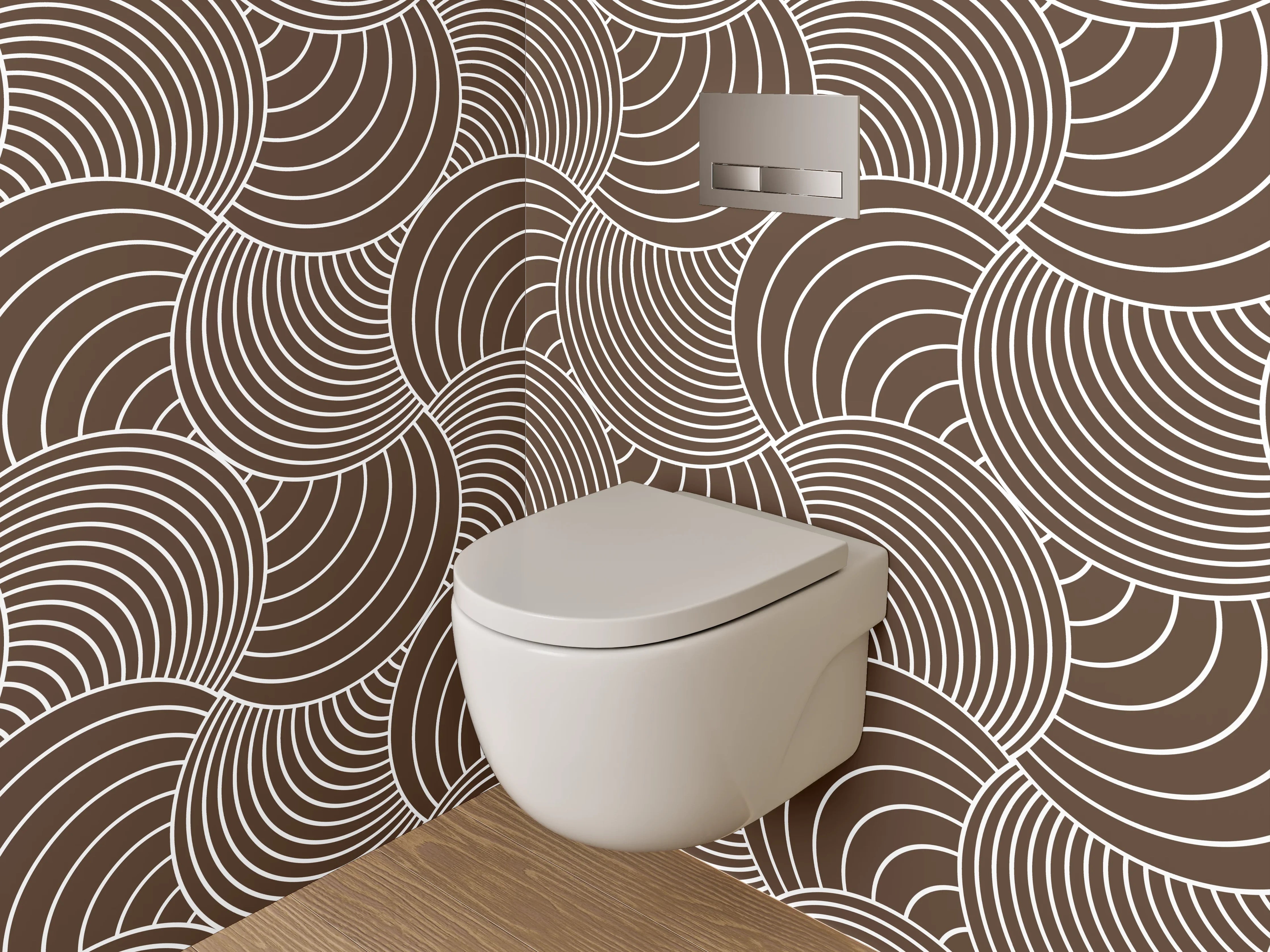 WC-Rückwand - Retro Wellenmuster Braun Weiß