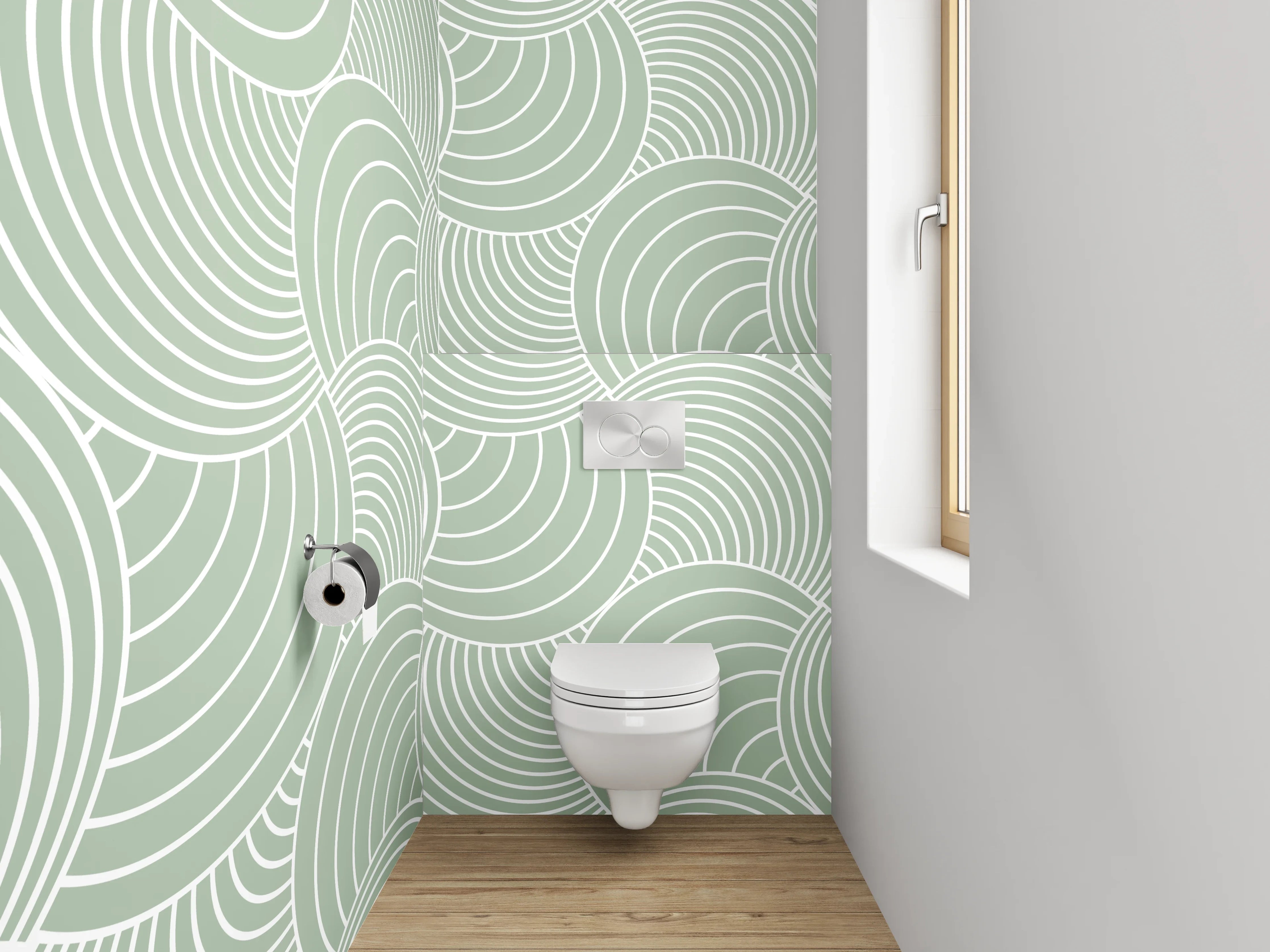 WC-Rückwand - Retro Wellenmuster in Salbeigrün