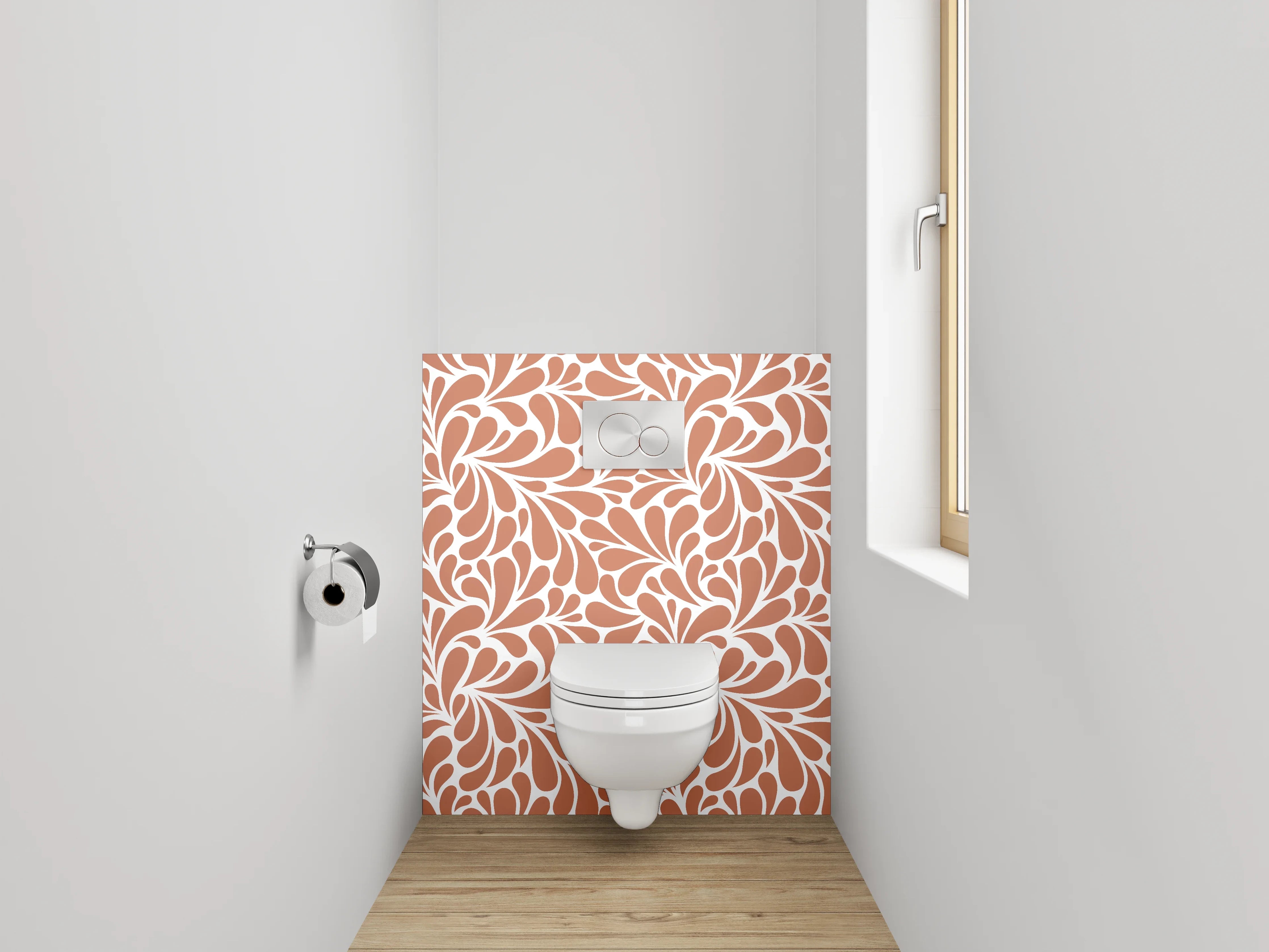 WC-Rückwand - Retro Wirbel Muster Braun Weiß