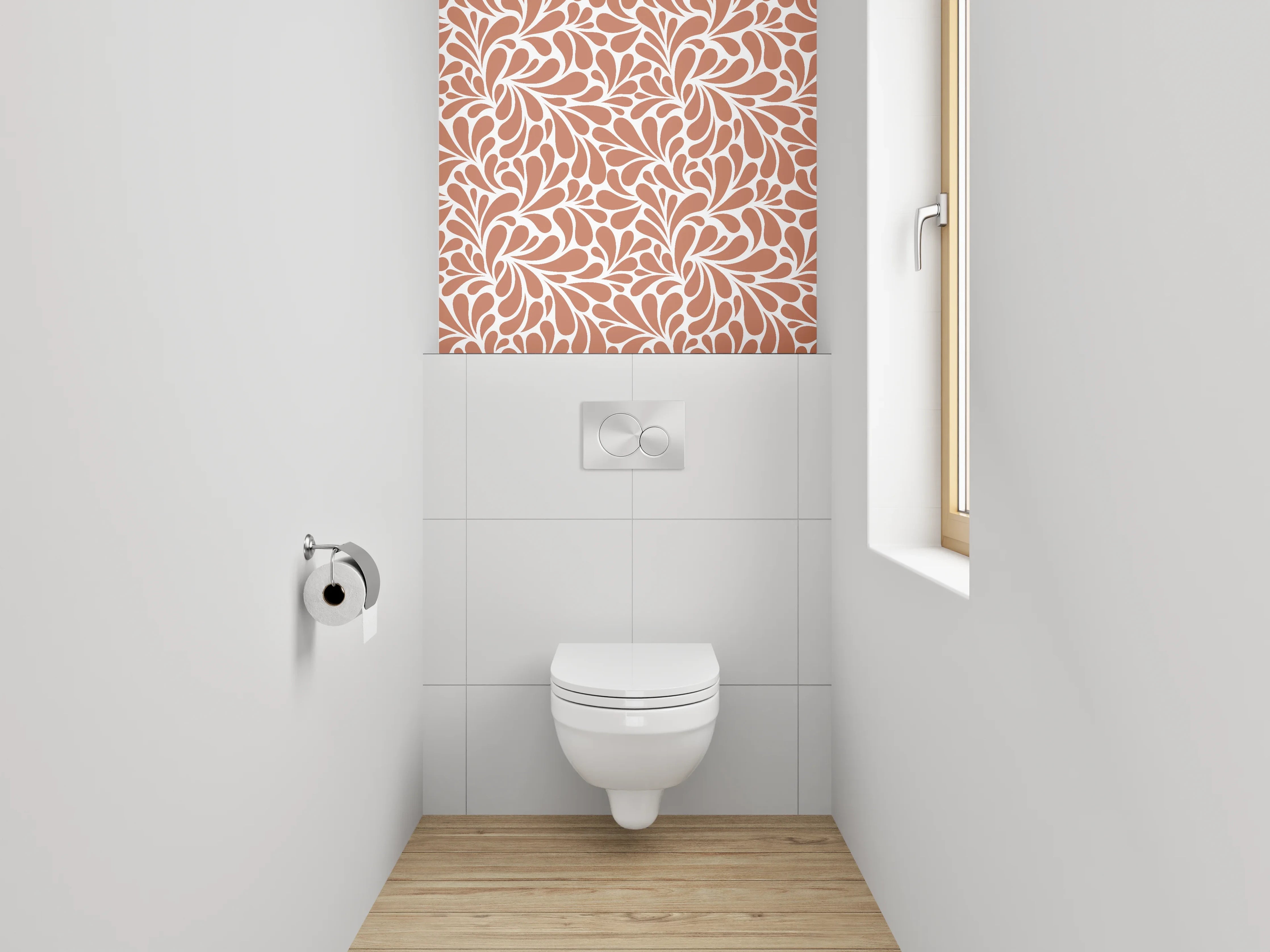 WC-Rückwand - Retro Wirbel Muster Braun Weiß