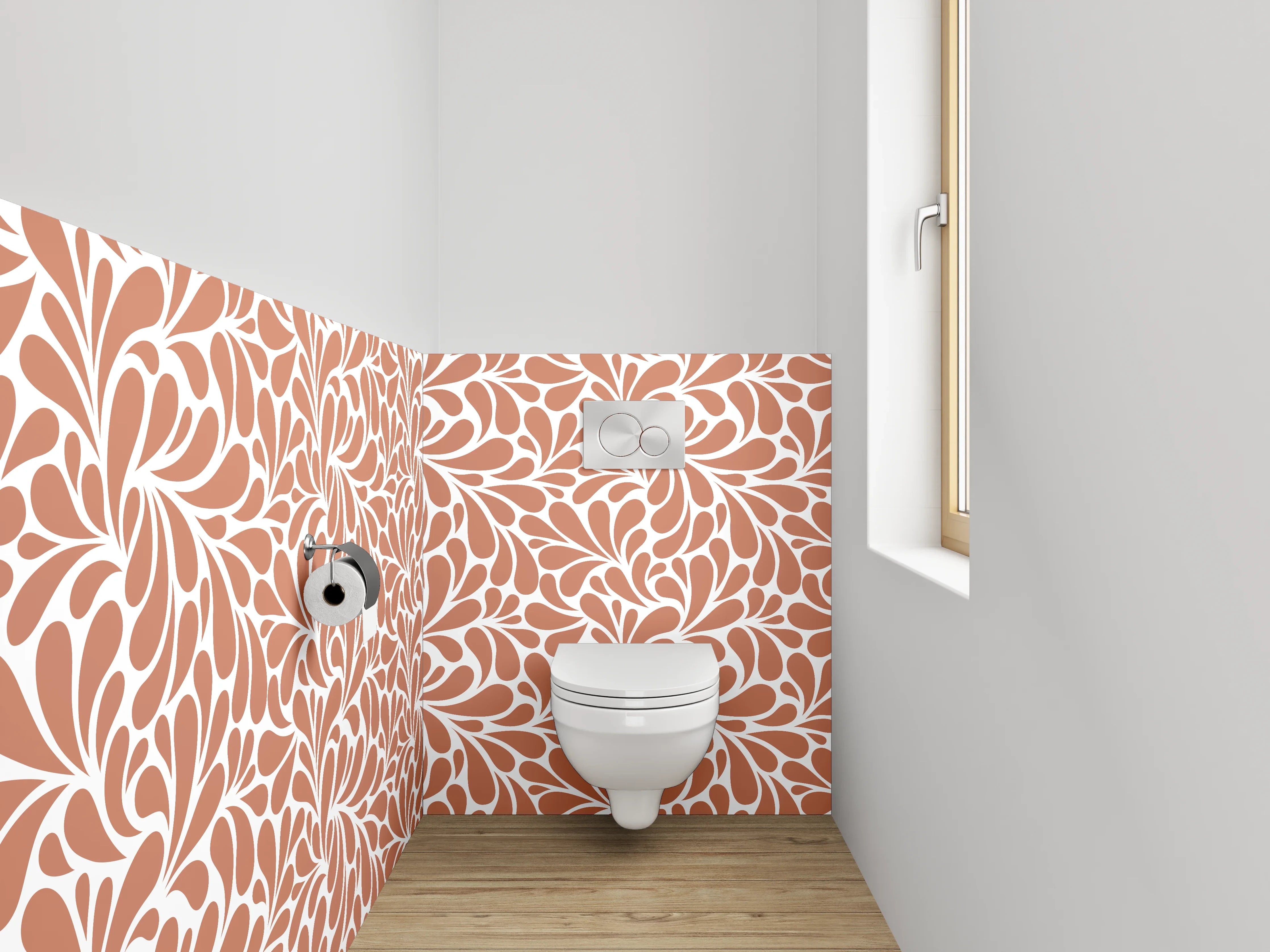WC-Rückwand - Retro Wirbel Muster Braun Weiß