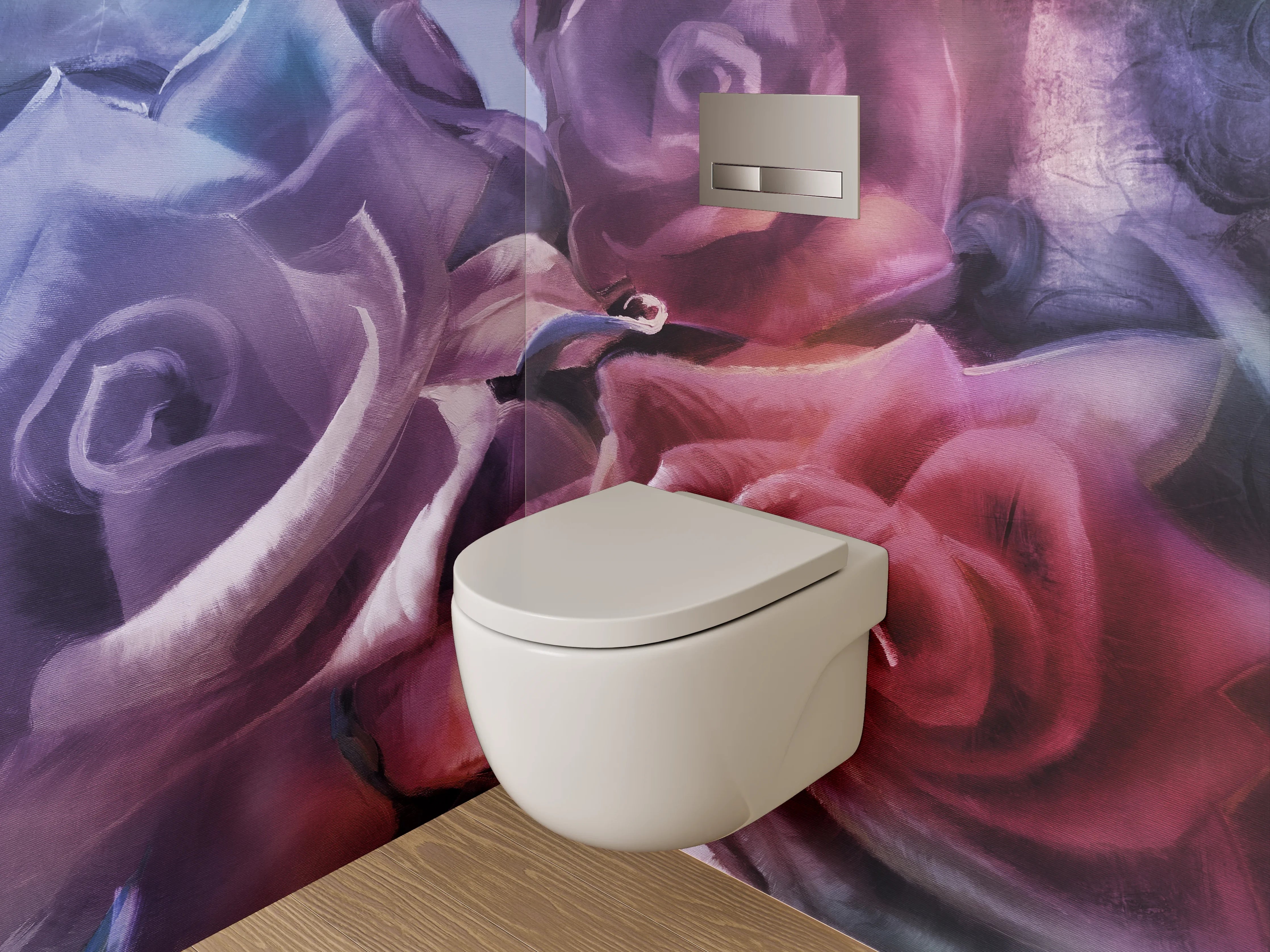 WC-Rückwand - Romantische Aquarellrosen auf violettem Grund
