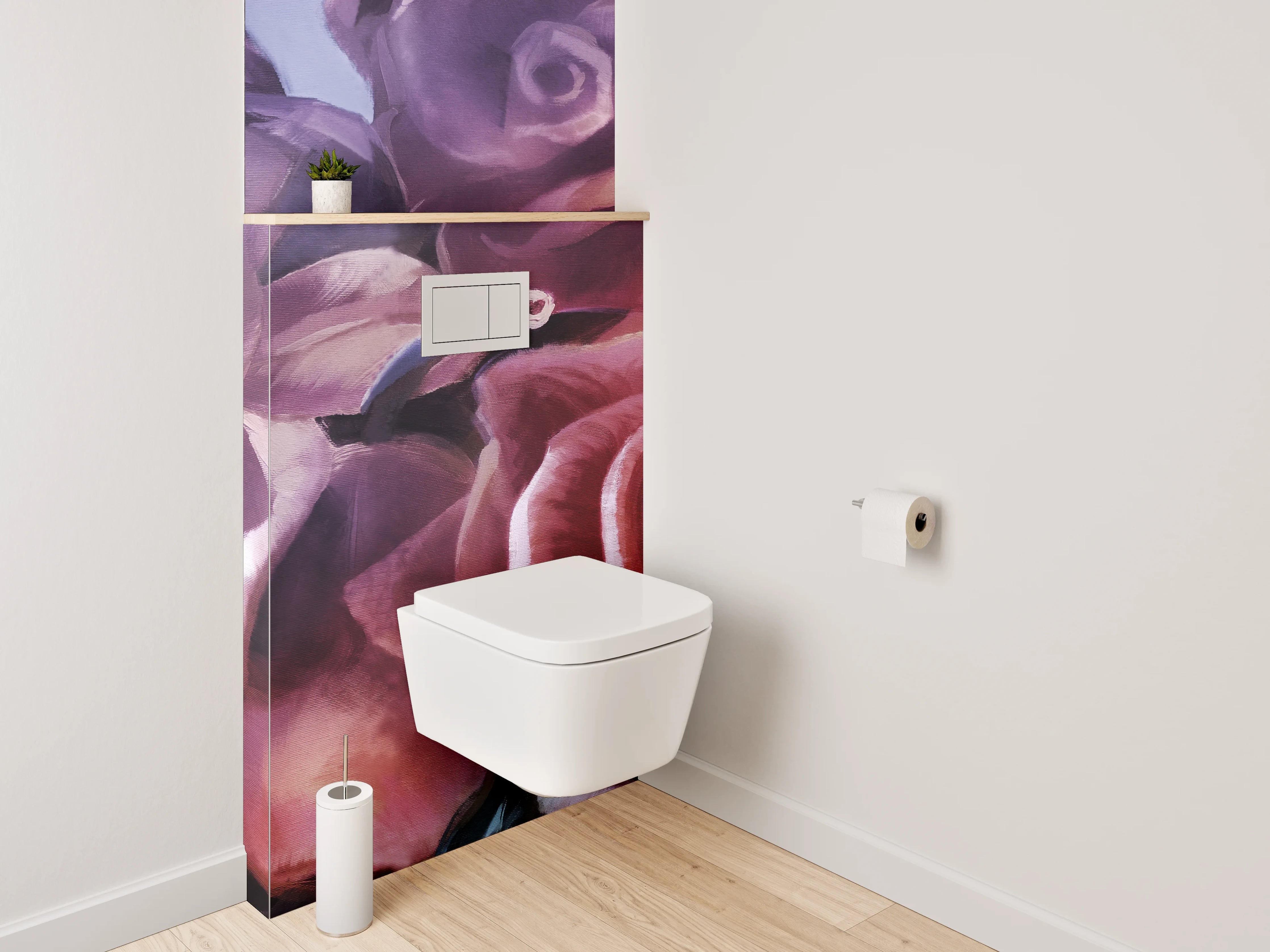 WC-Rückwand - Romantische Aquarellrosen auf violettem Grund