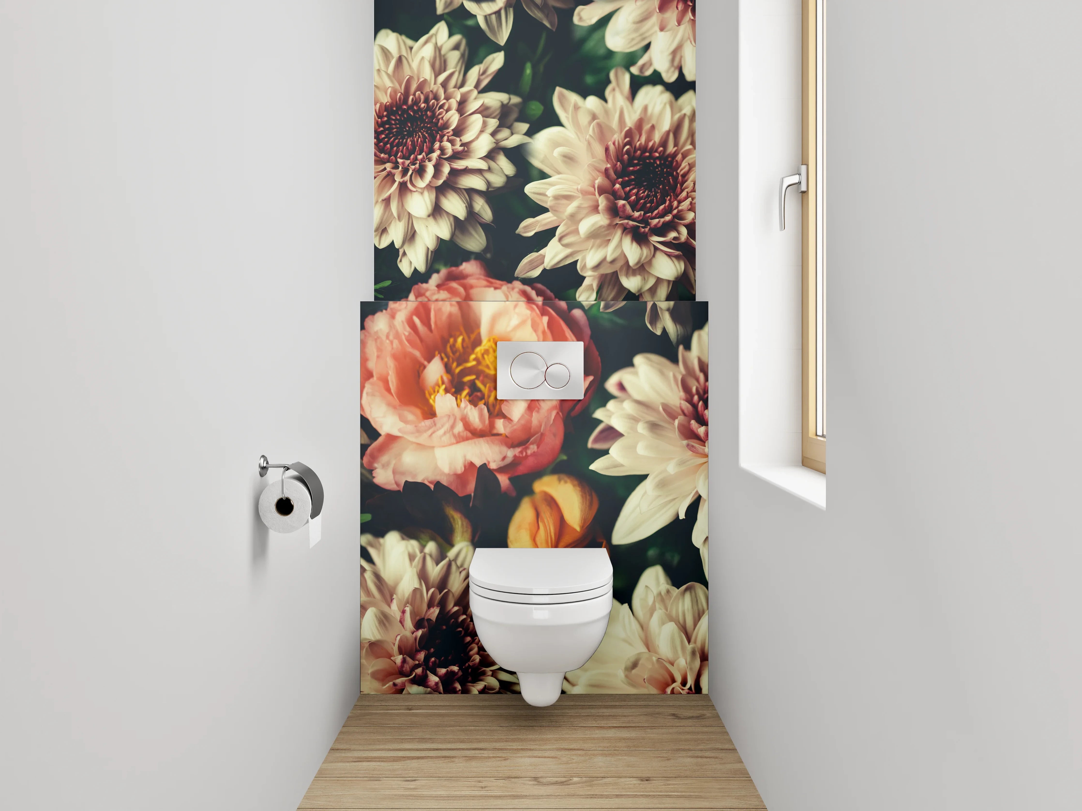 WC-Rückwand - Romantische Blumenpracht für dein Bad