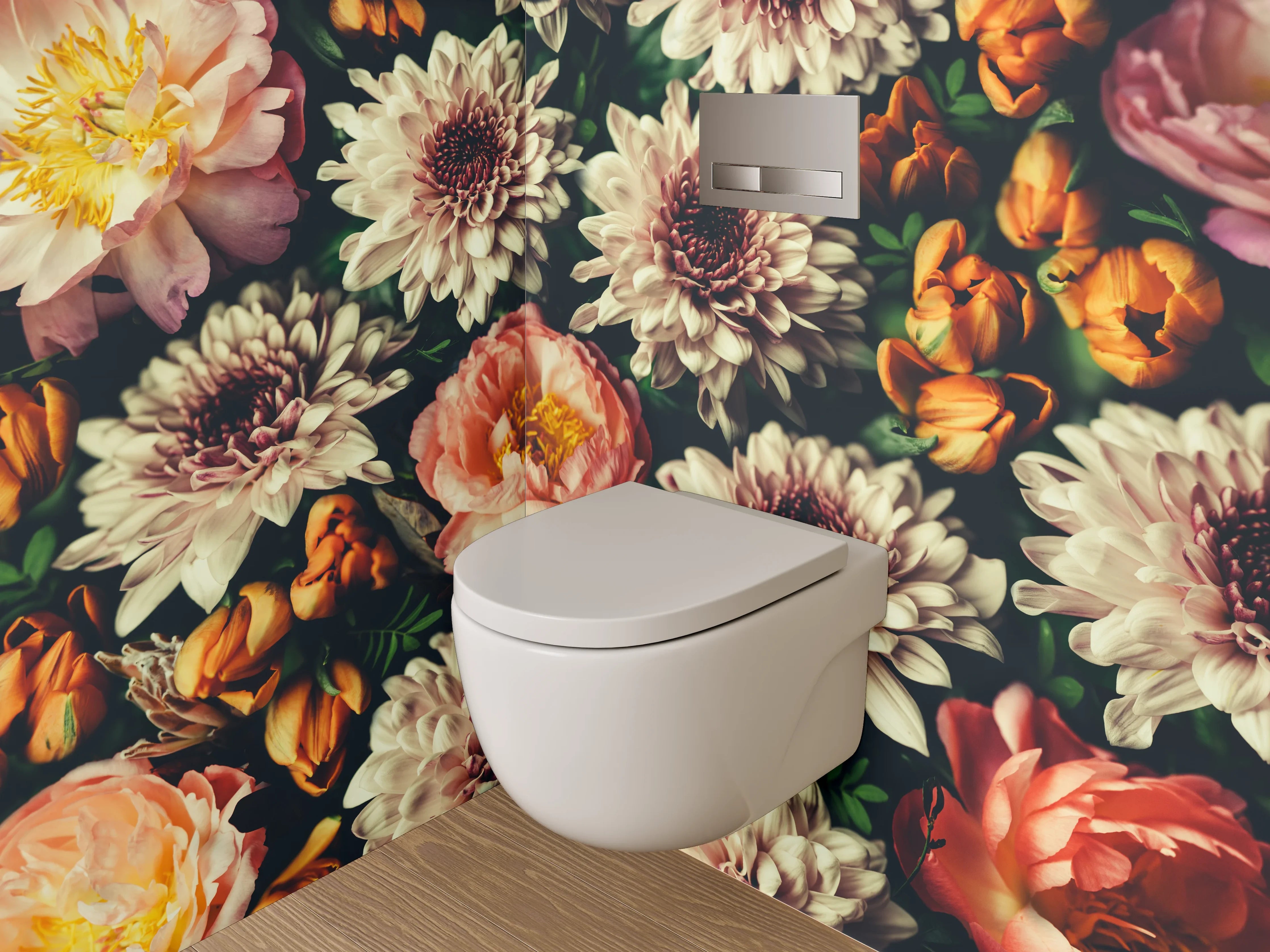 WC-Rückwand - Romantische Blumenpracht für dein Bad