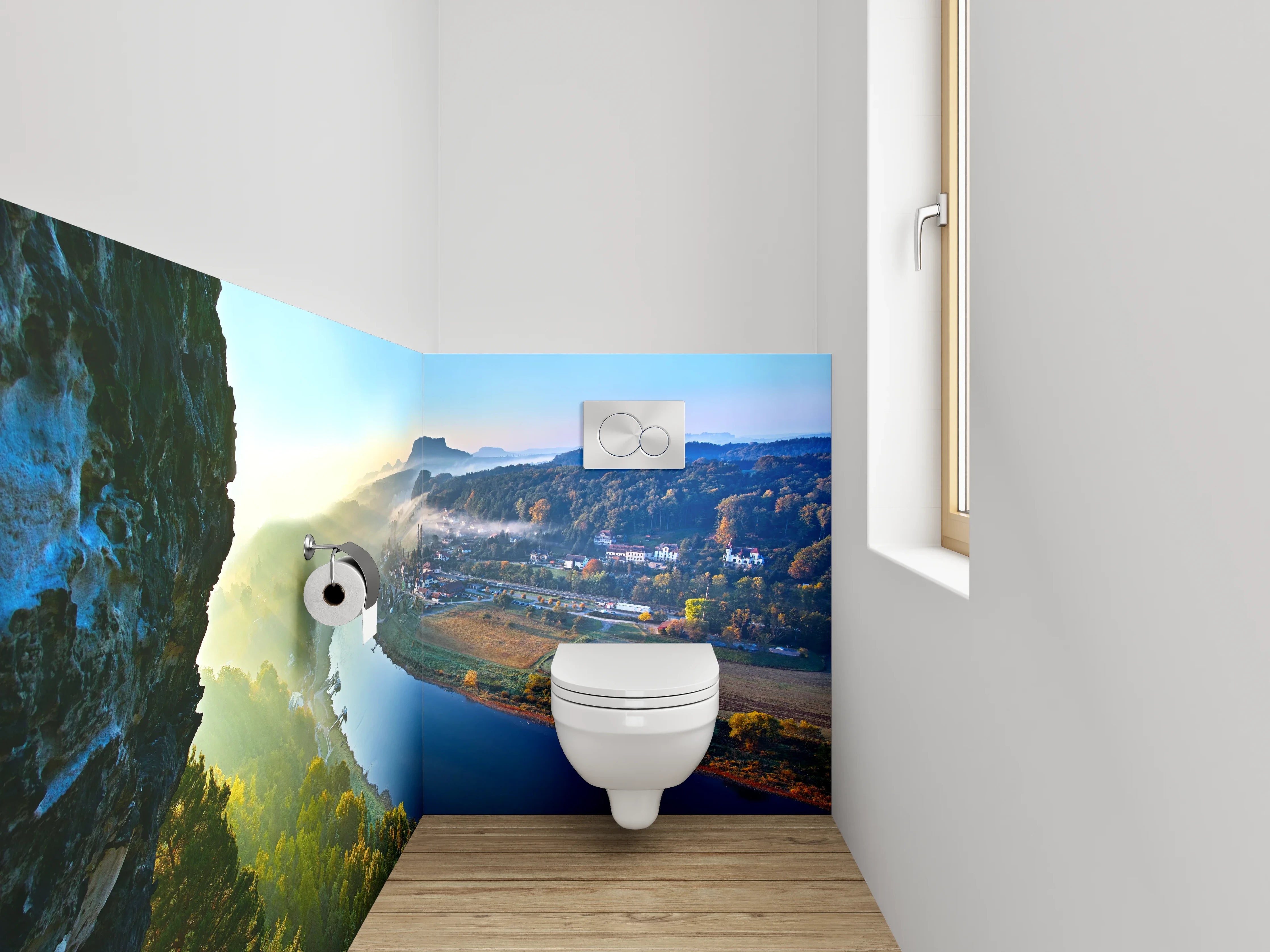 WC-Rückwand - Romantische Flusslandschaft im Morgenlicht