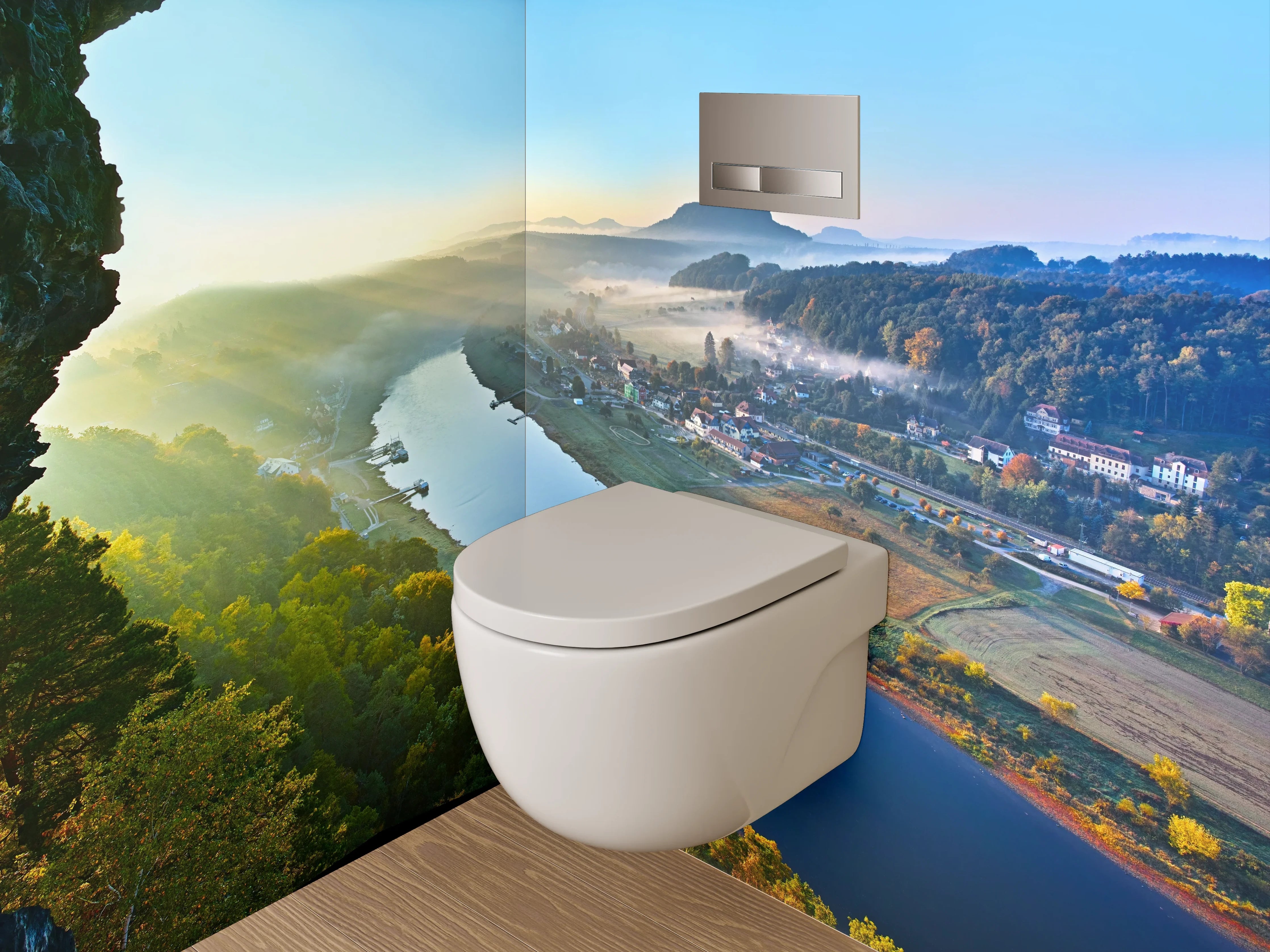WC-Rückwand - Romantische Flusslandschaft im Morgenlicht