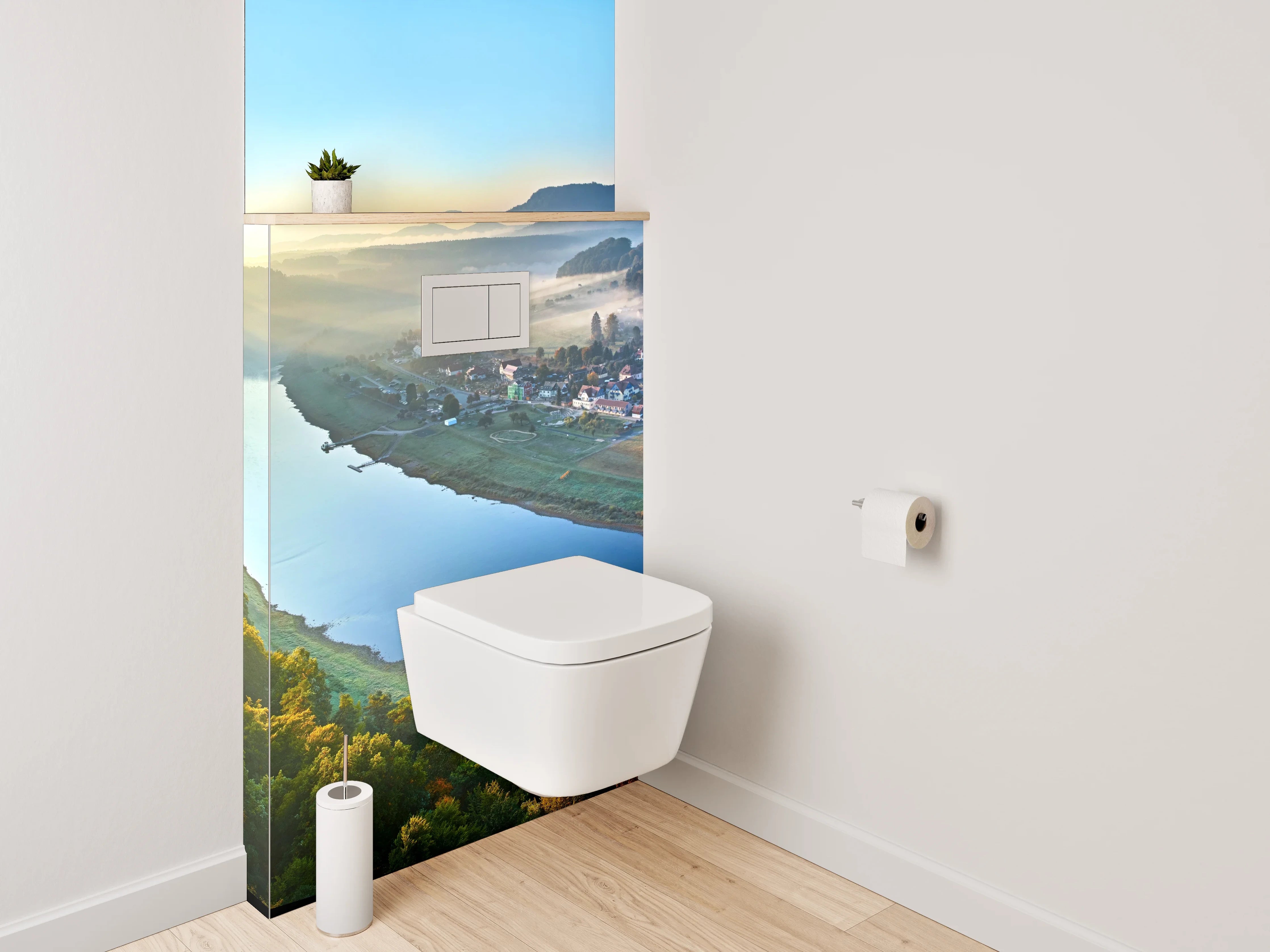 WC-Rückwand - Romantische Flusslandschaft im Morgenlicht
