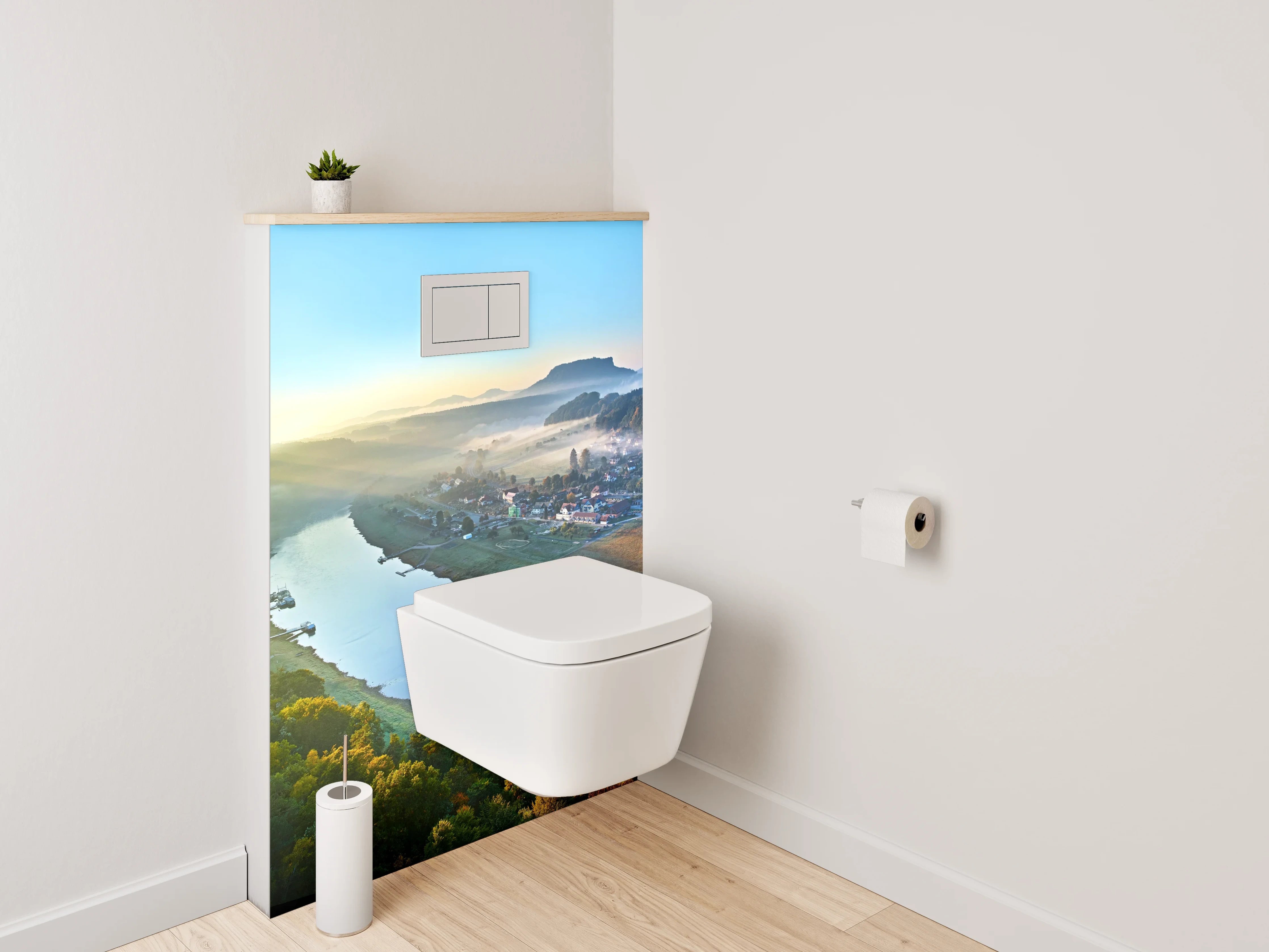 WC-Rückwand - Romantische Flusslandschaft im Morgenlicht
