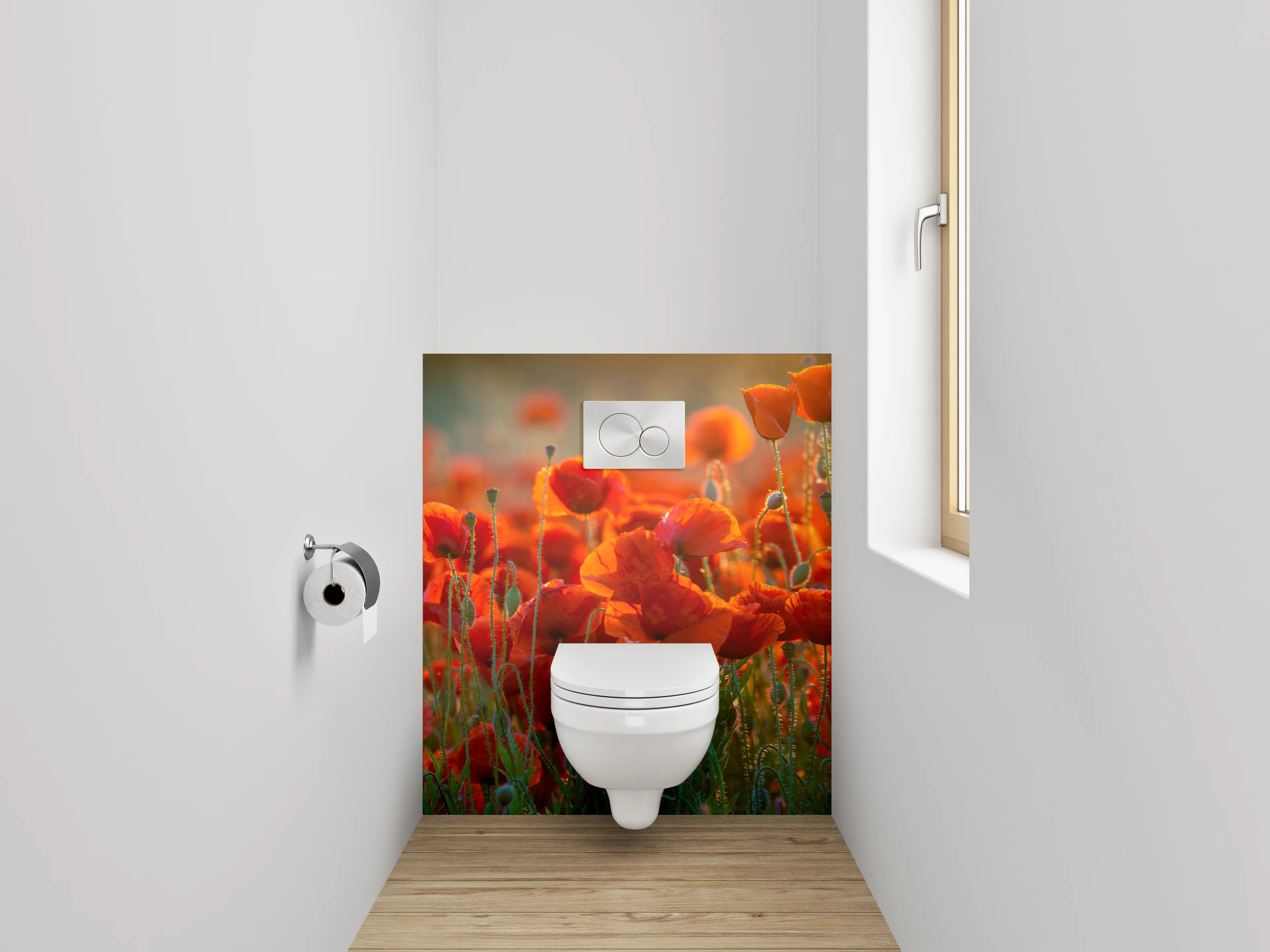 WC-Rückwand - Romantische Mohnblumenwiese im Sonnenlicht