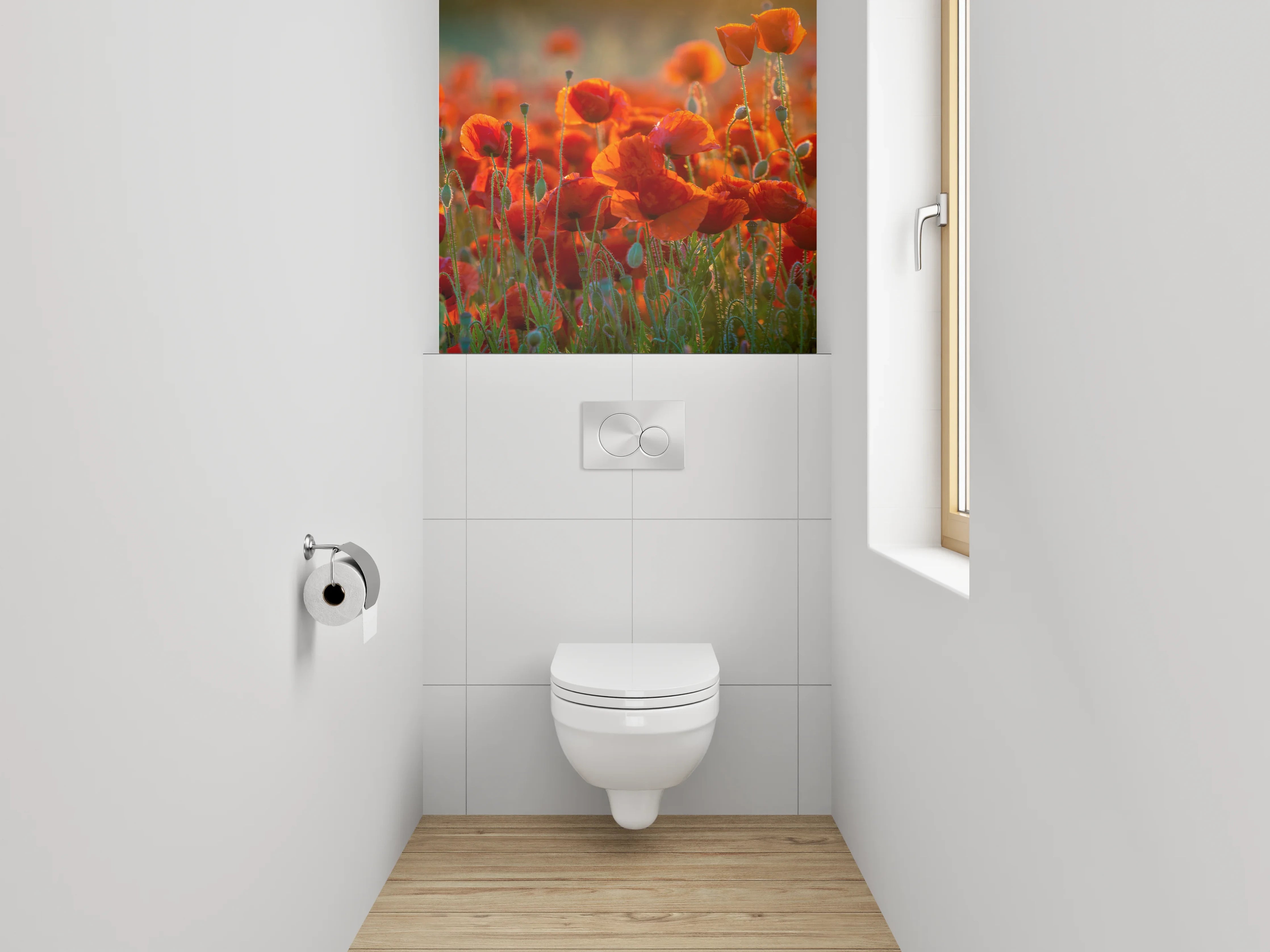 WC-Rückwand - Romantische Mohnblumenwiese im Sonnenlicht