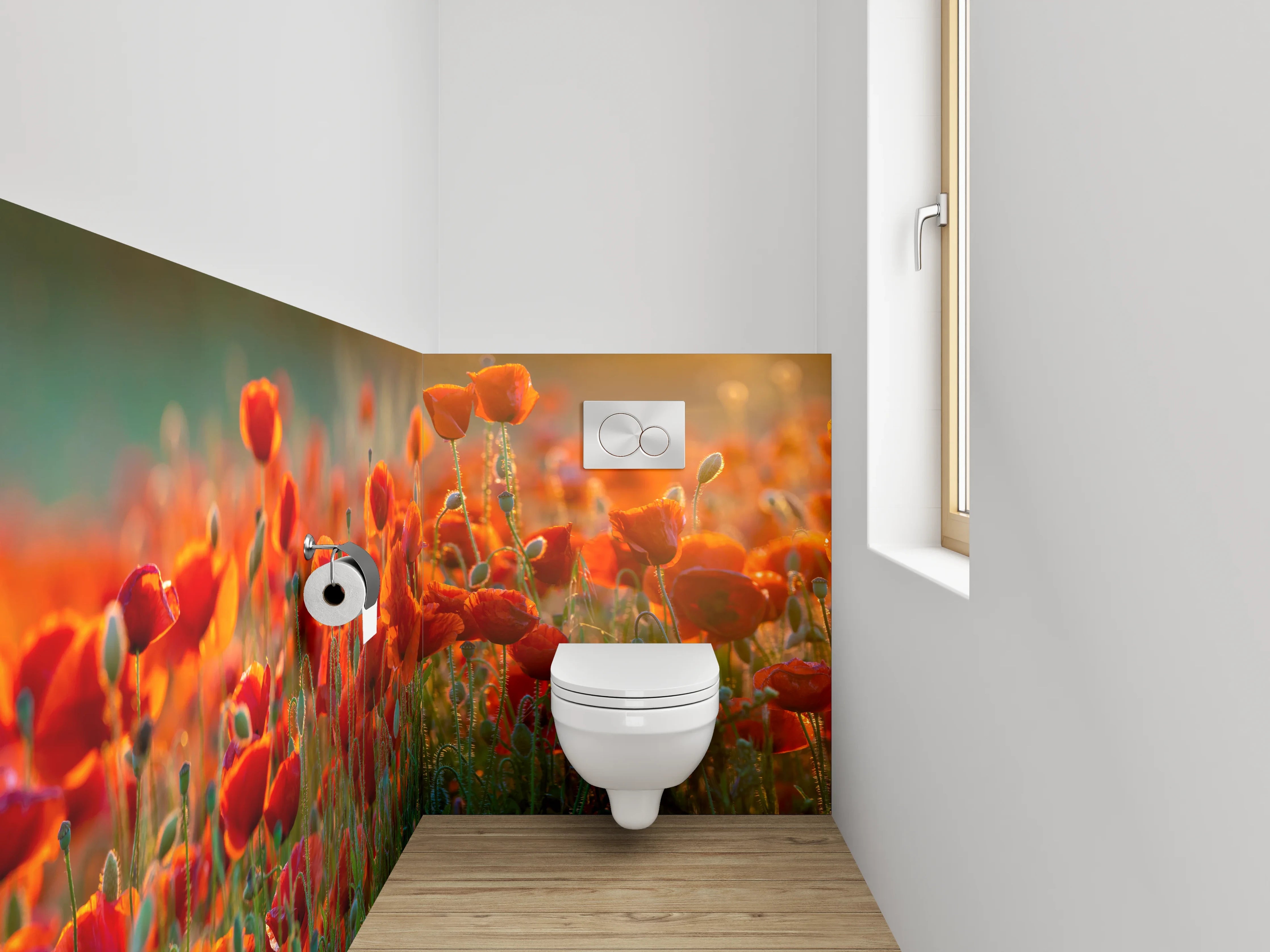 WC-Rückwand - Romantische Mohnblumenwiese im Sonnenlicht