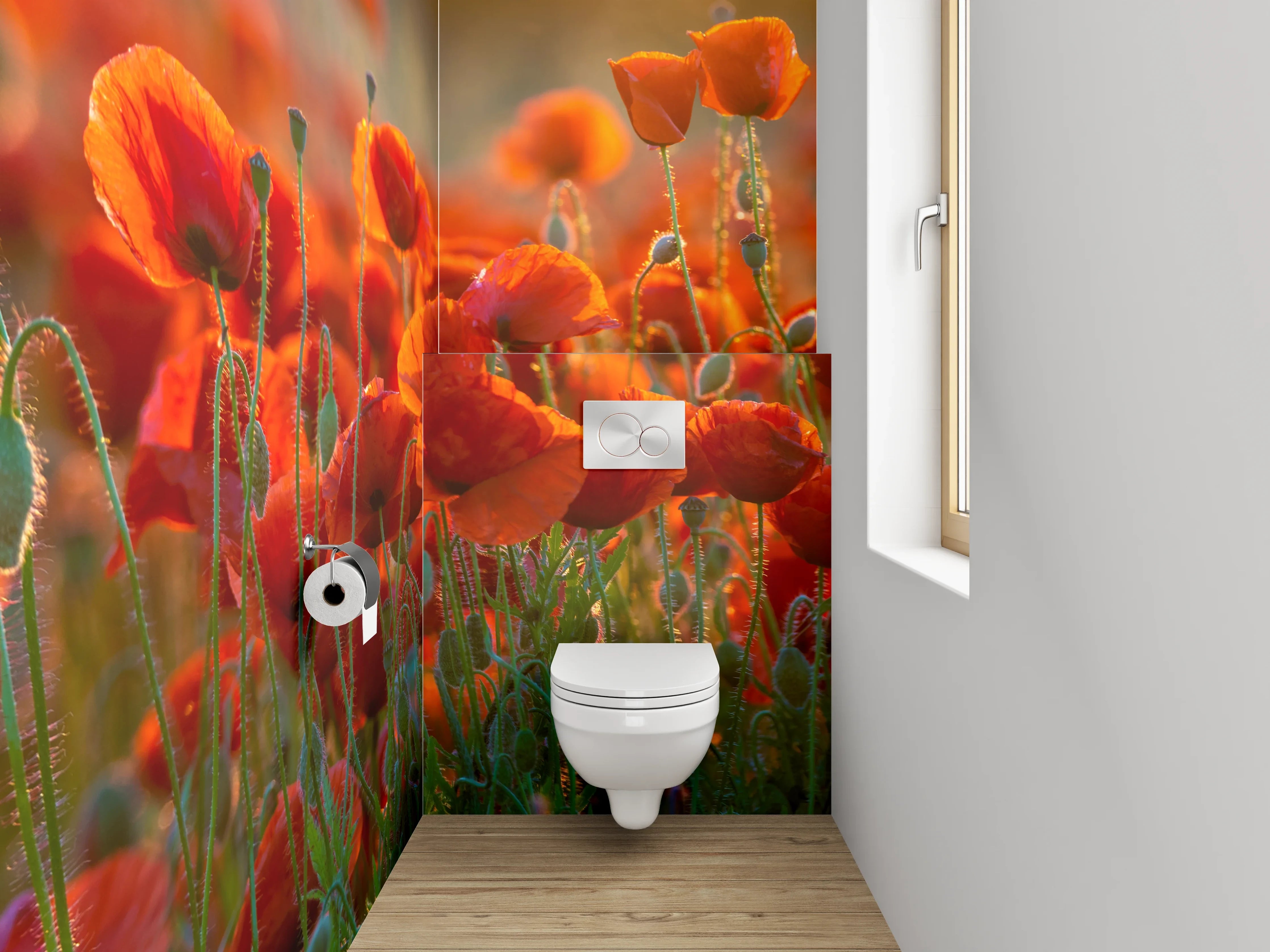 WC-Rückwand - Romantische Mohnblumenwiese im Sonnenlicht