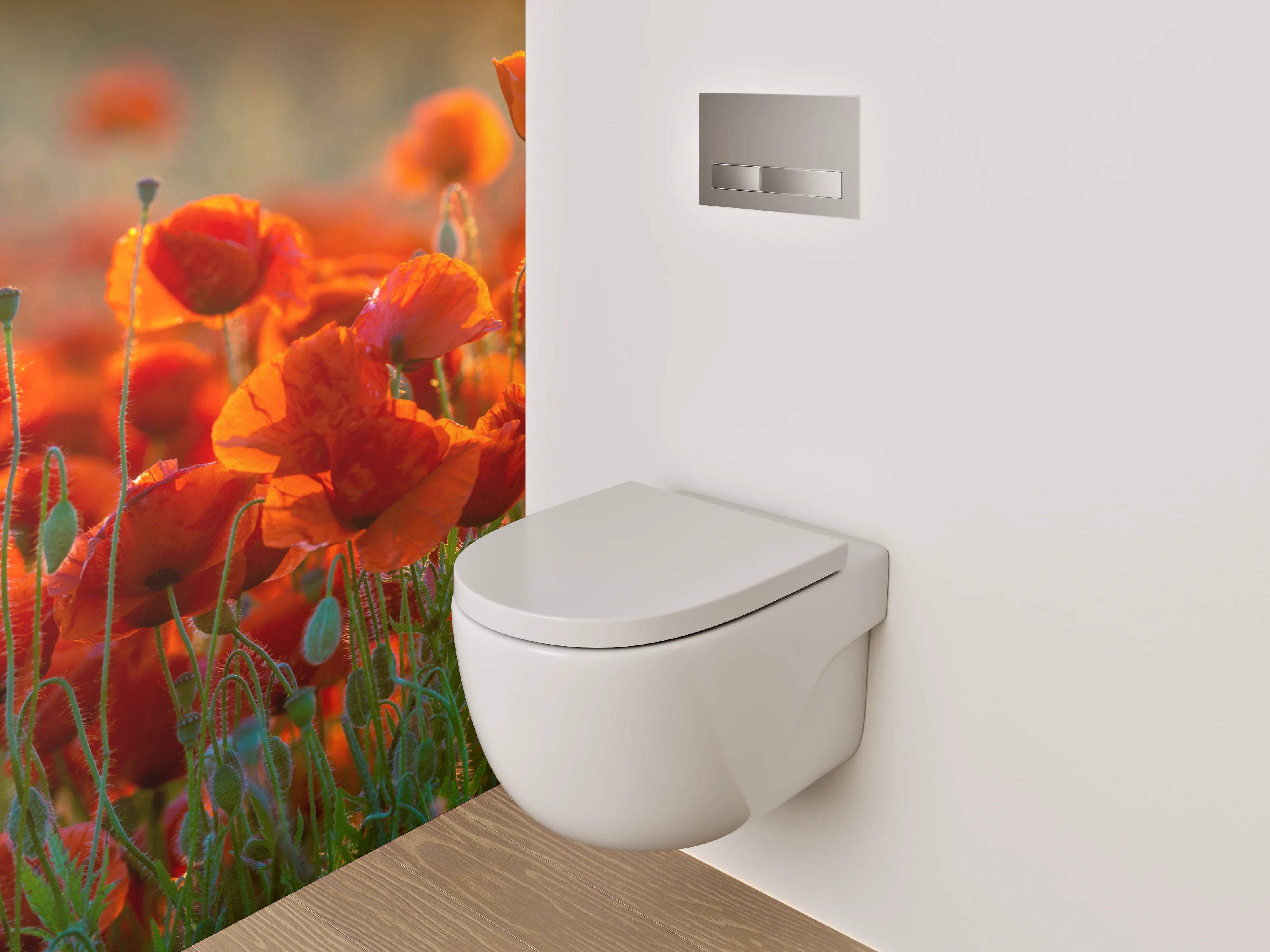 WC-Rückwand - Romantische Mohnblumenwiese im Sonnenlicht