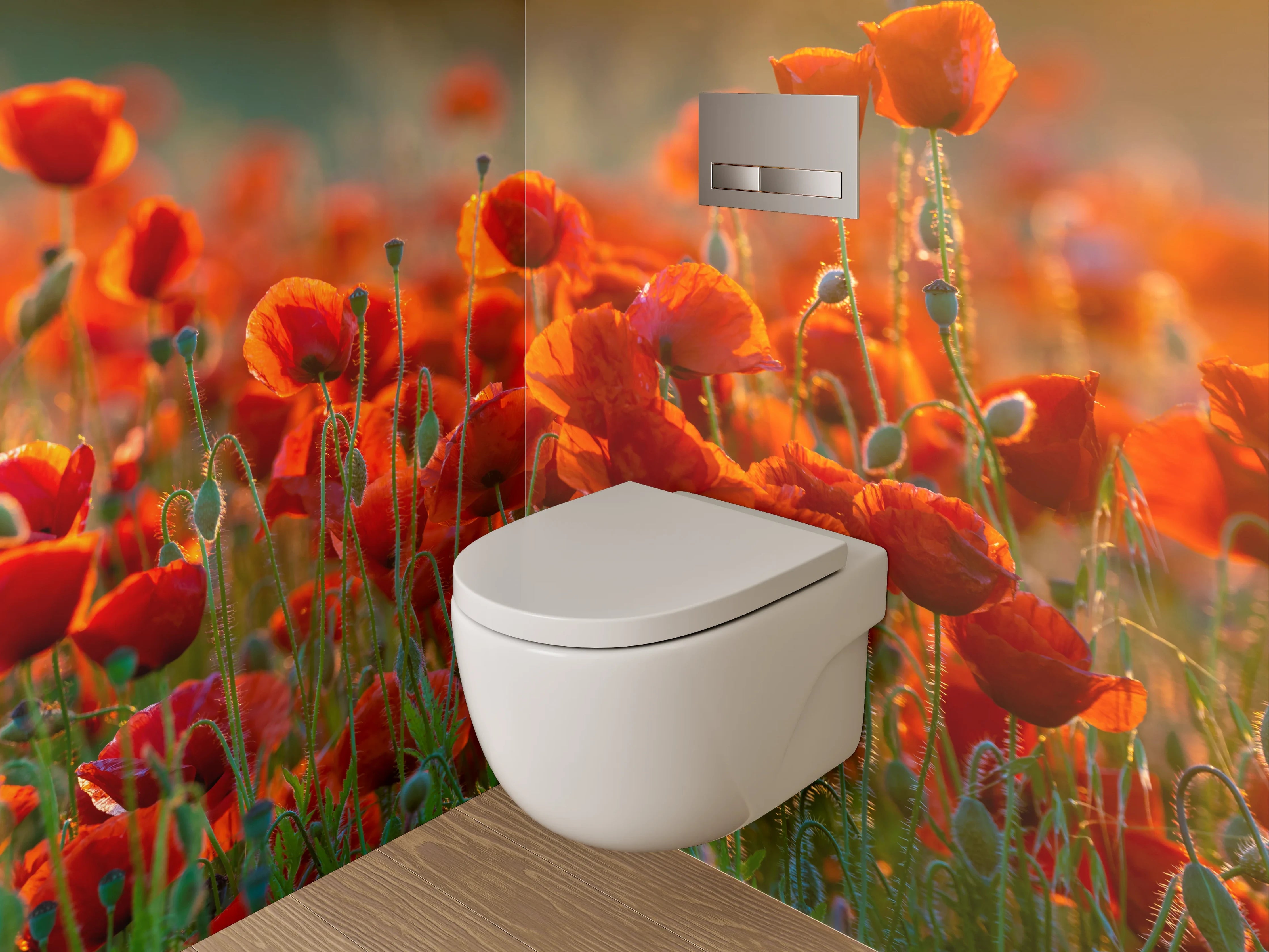 WC-Rückwand - Romantische Mohnblumenwiese im Sonnenlicht