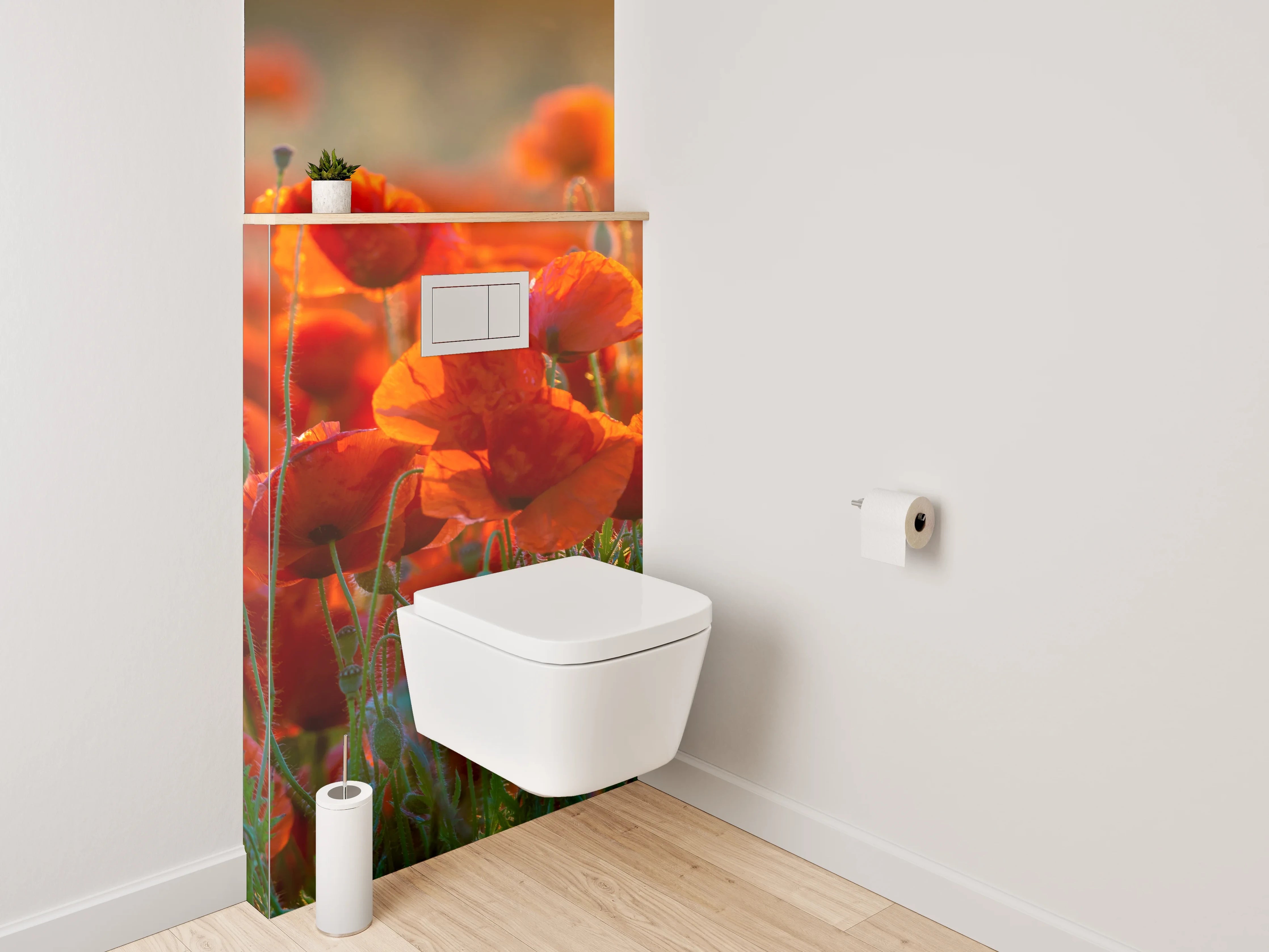 WC-Rückwand - Romantische Mohnblumenwiese im Sonnenlicht