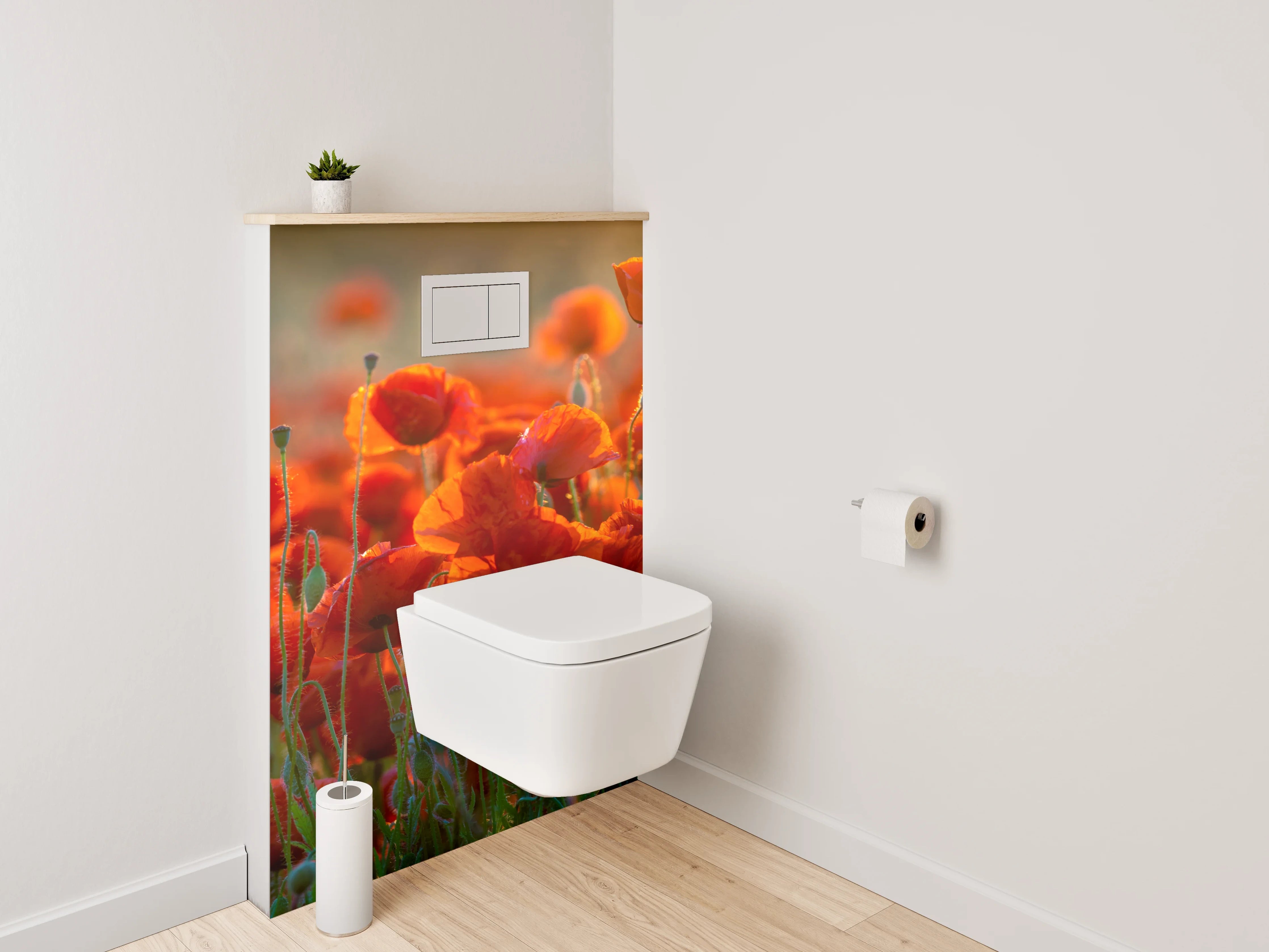 WC-Rückwand - Romantische Mohnblumenwiese im Sonnenlicht