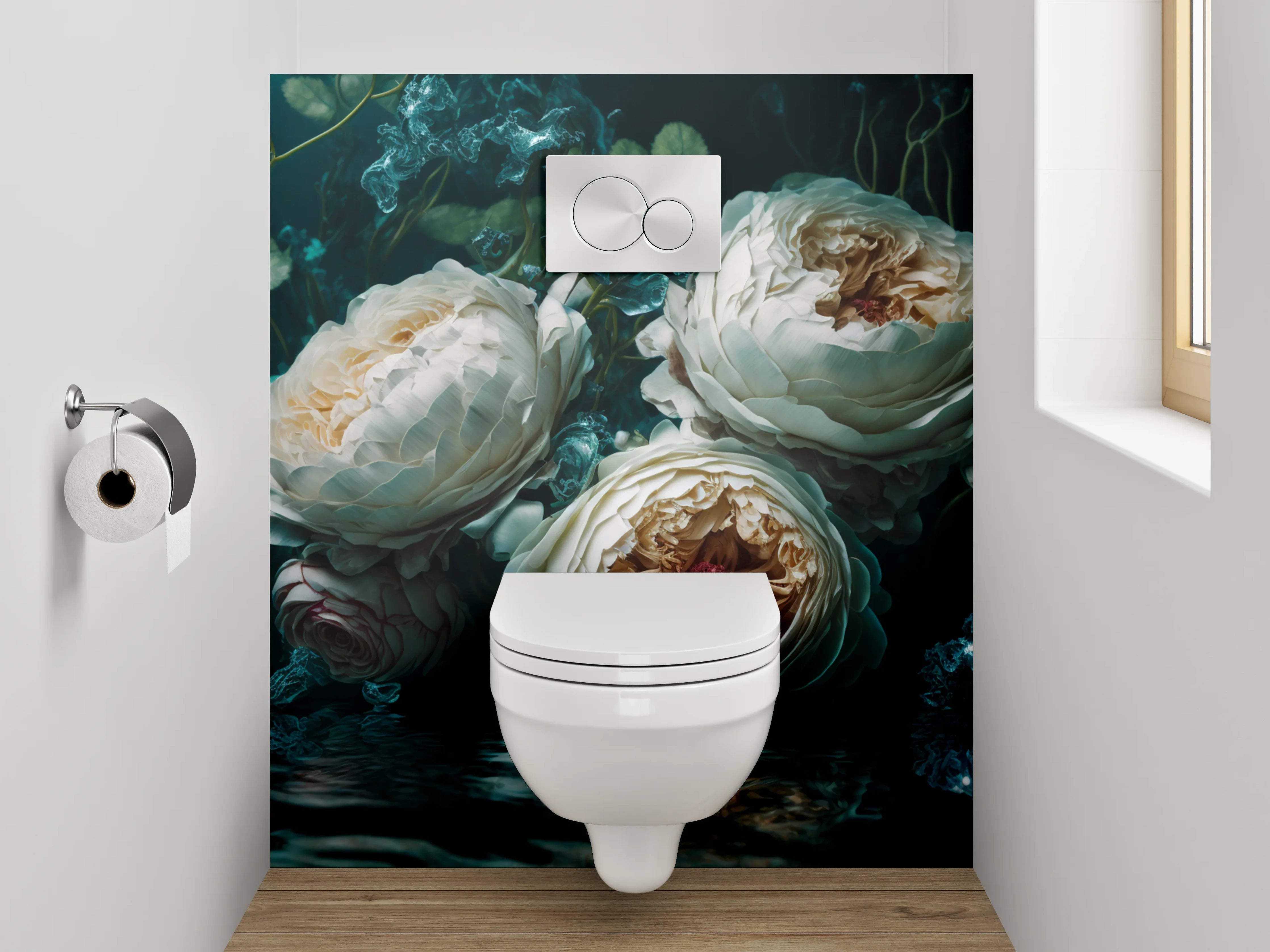 WC-Rückwand - Romantische Pfingstrosen am Wasser