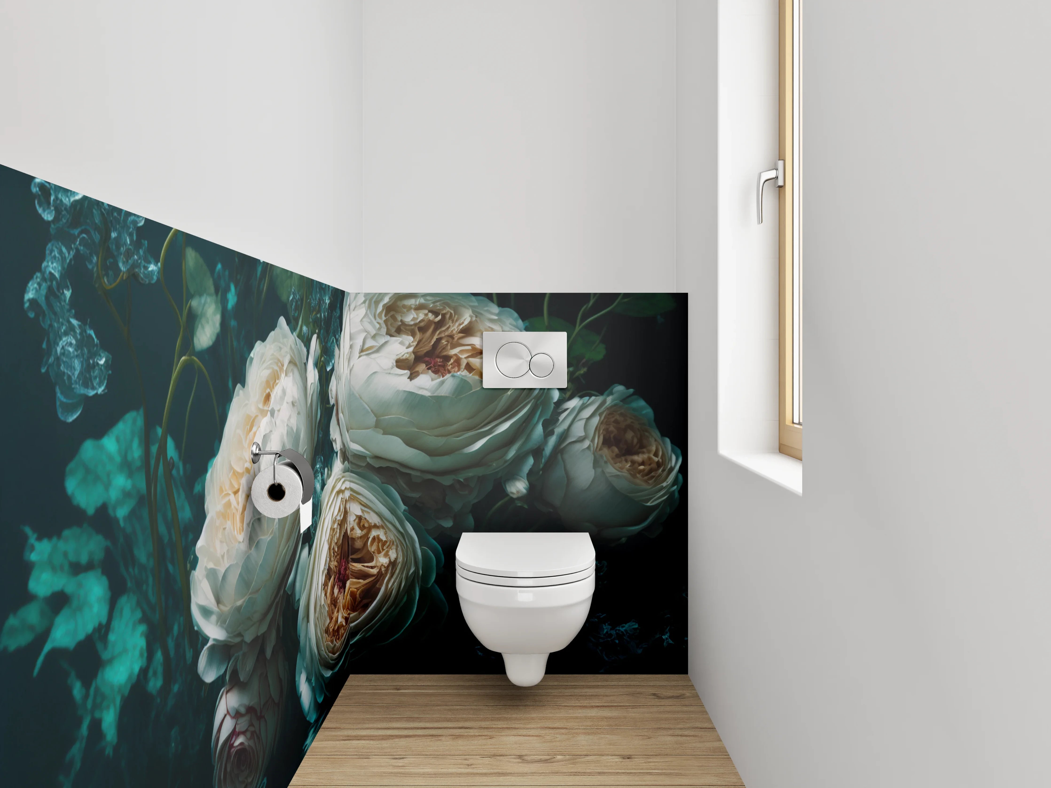 WC-Rückwand - Romantische Pfingstrosen am Wasser