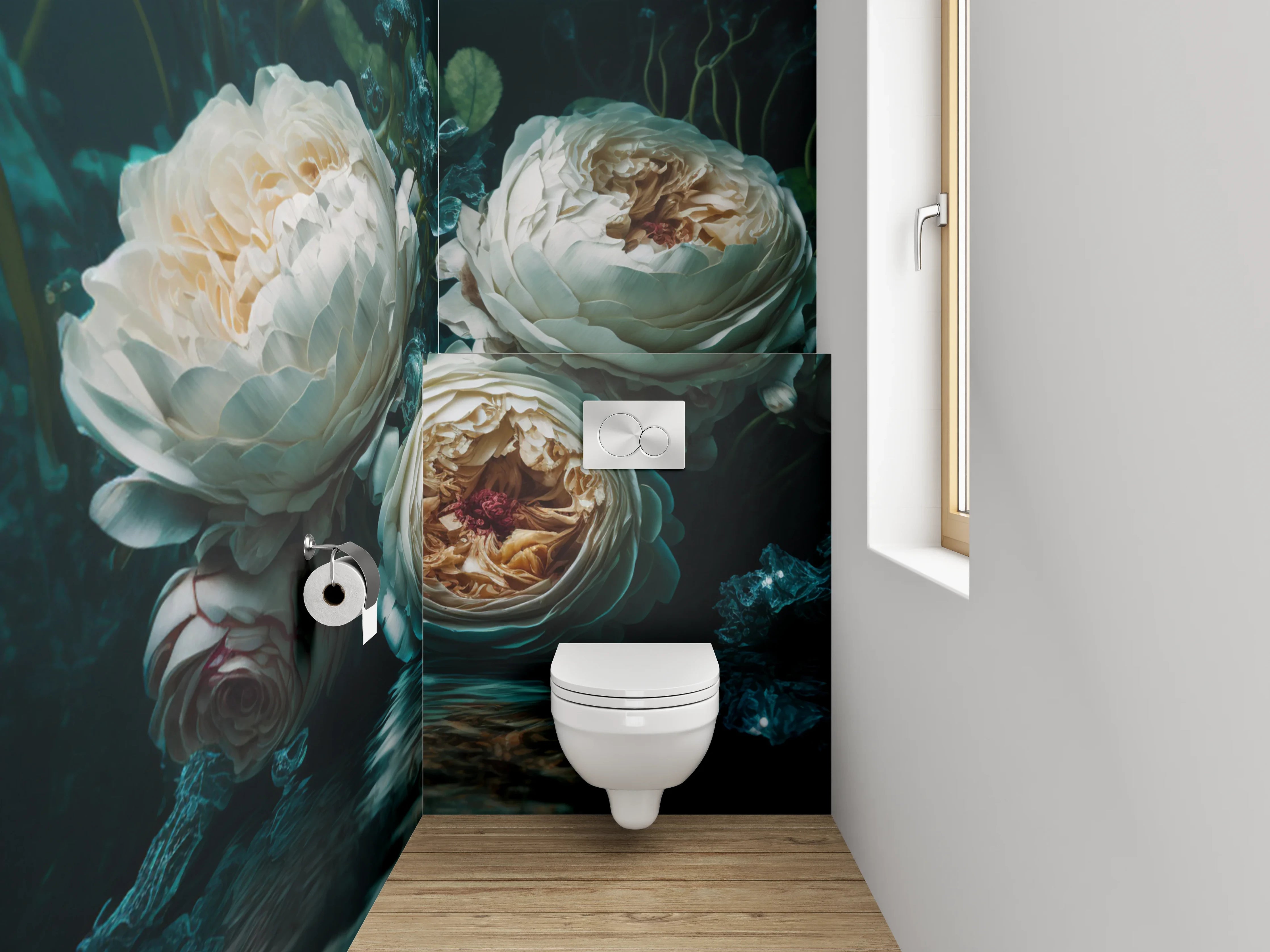 WC-Rückwand - Romantische Pfingstrosen am Wasser