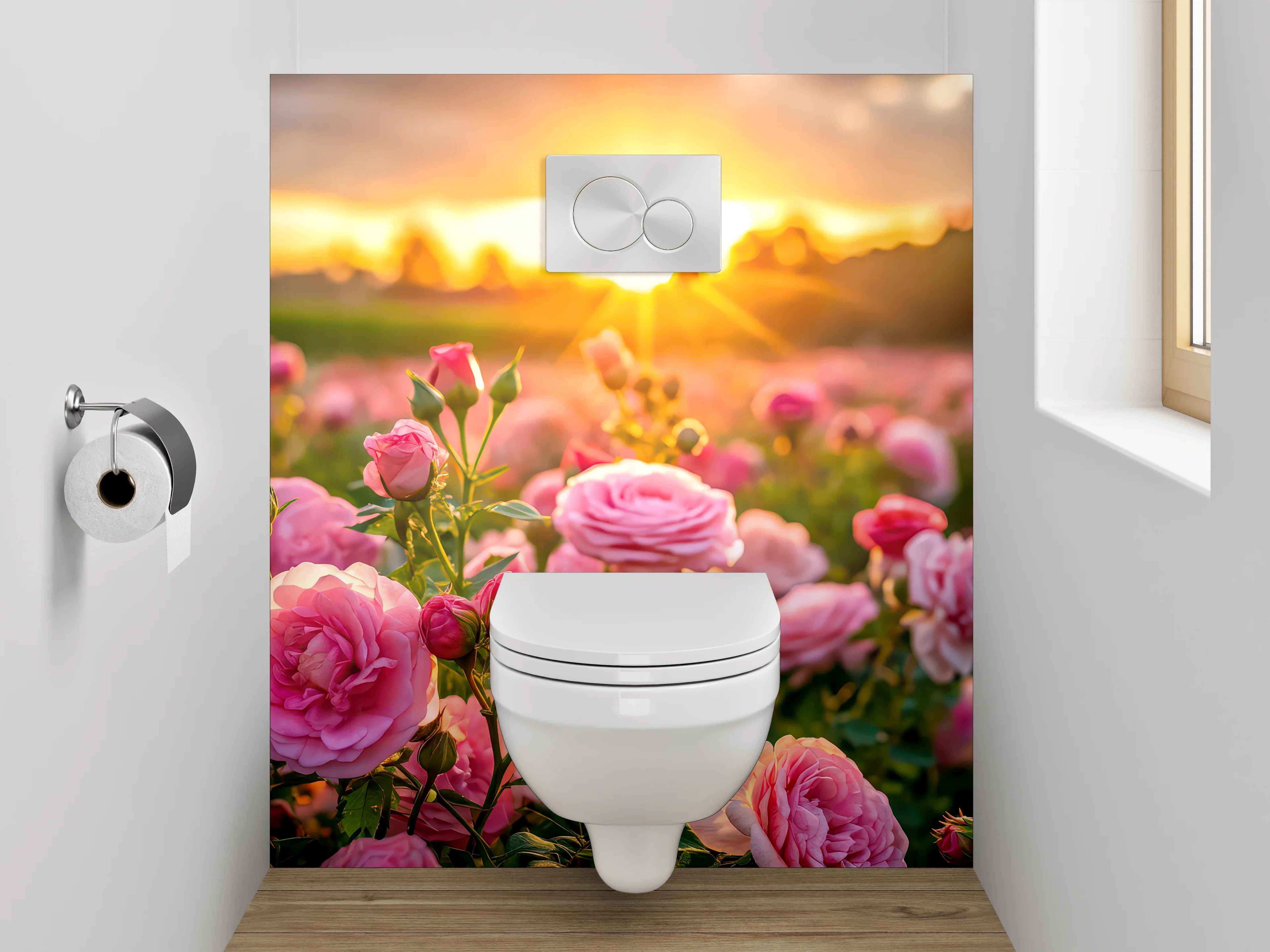 WC-Rückwand - Romantische Rosen im Sonnenuntergang