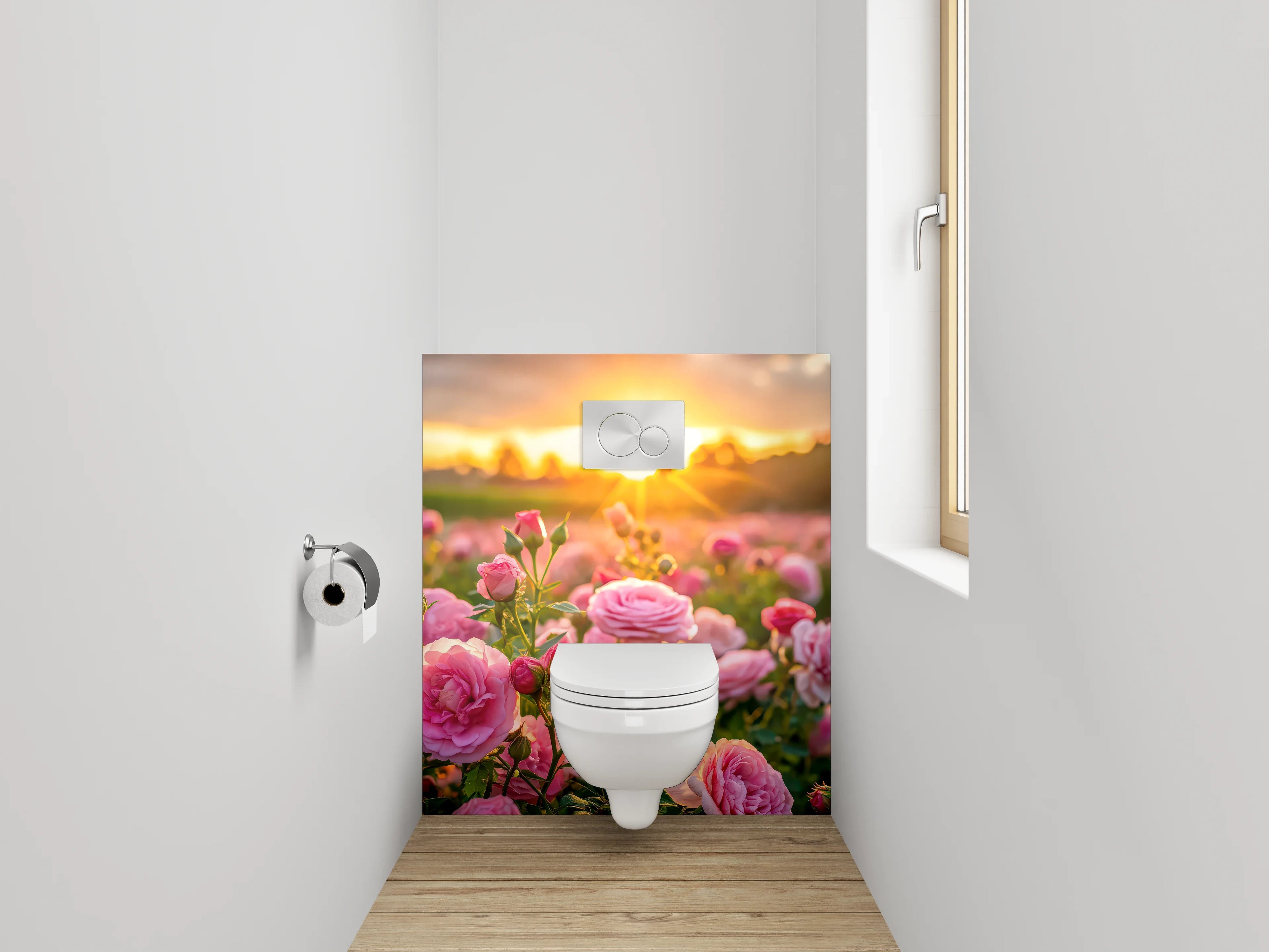 WC-Rückwand - Romantische Rosen im Sonnenuntergang