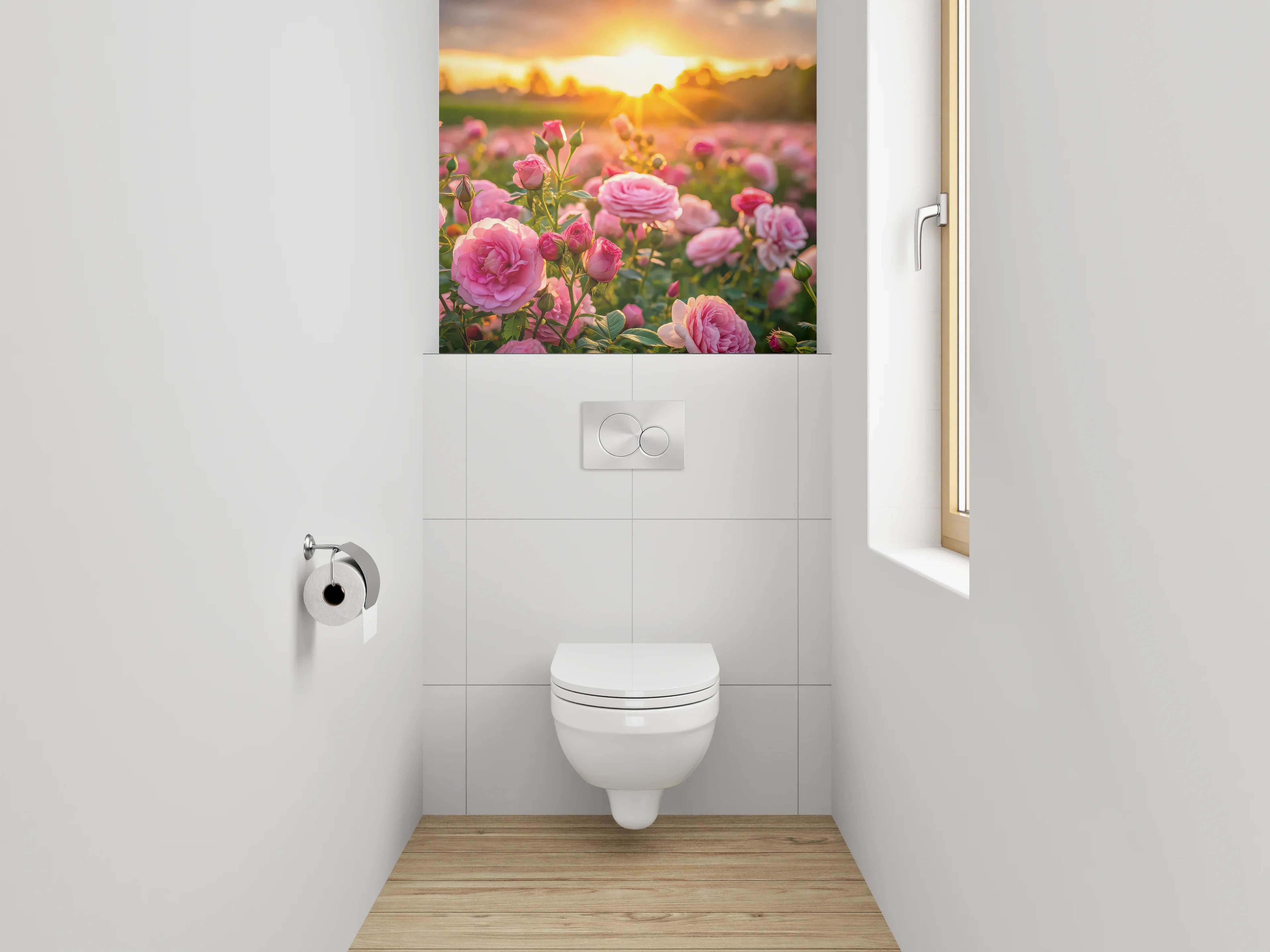 WC-Rückwand - Romantische Rosen im Sonnenuntergang