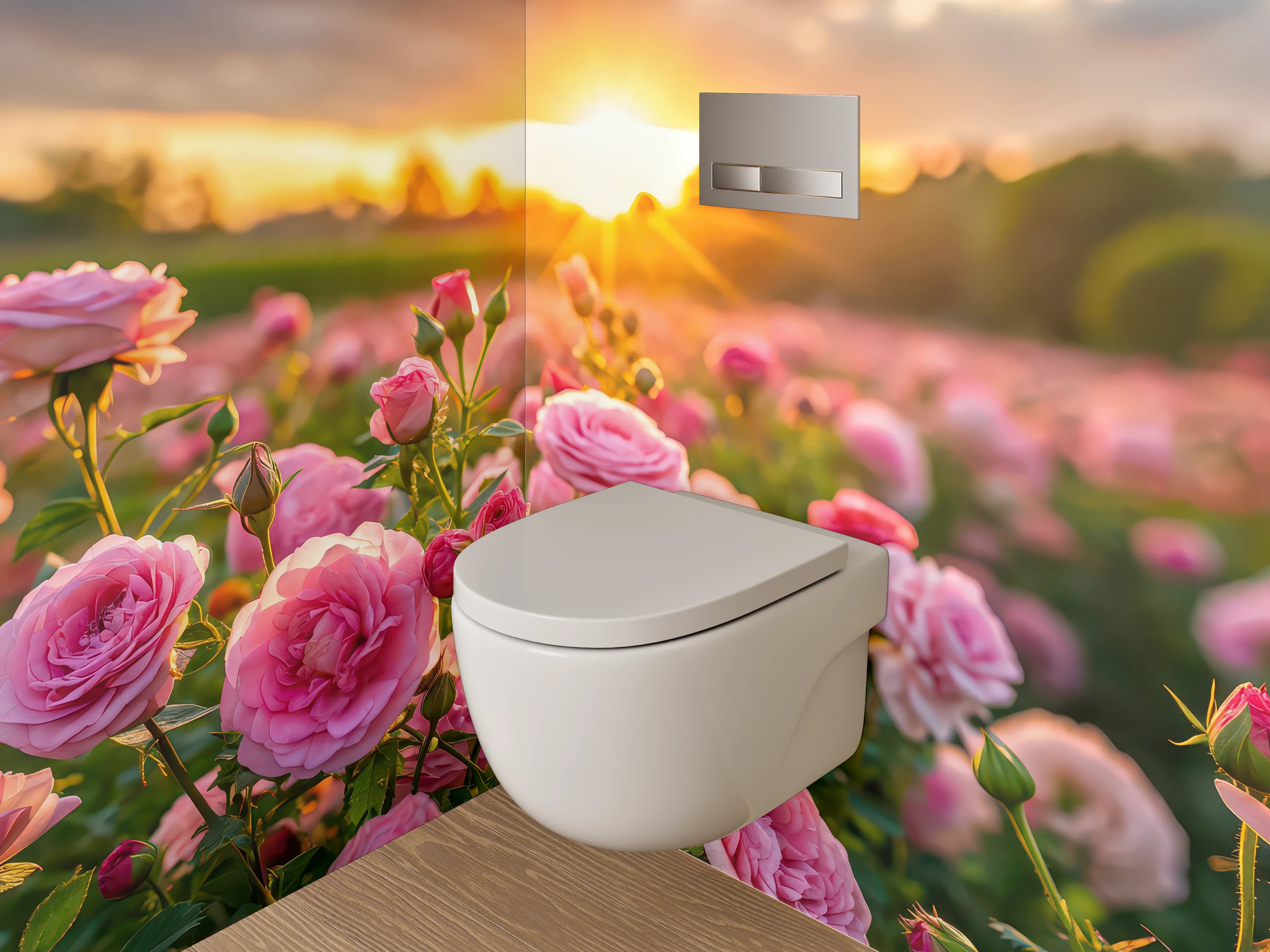 WC-Rückwand - Romantische Rosen im Sonnenuntergang
