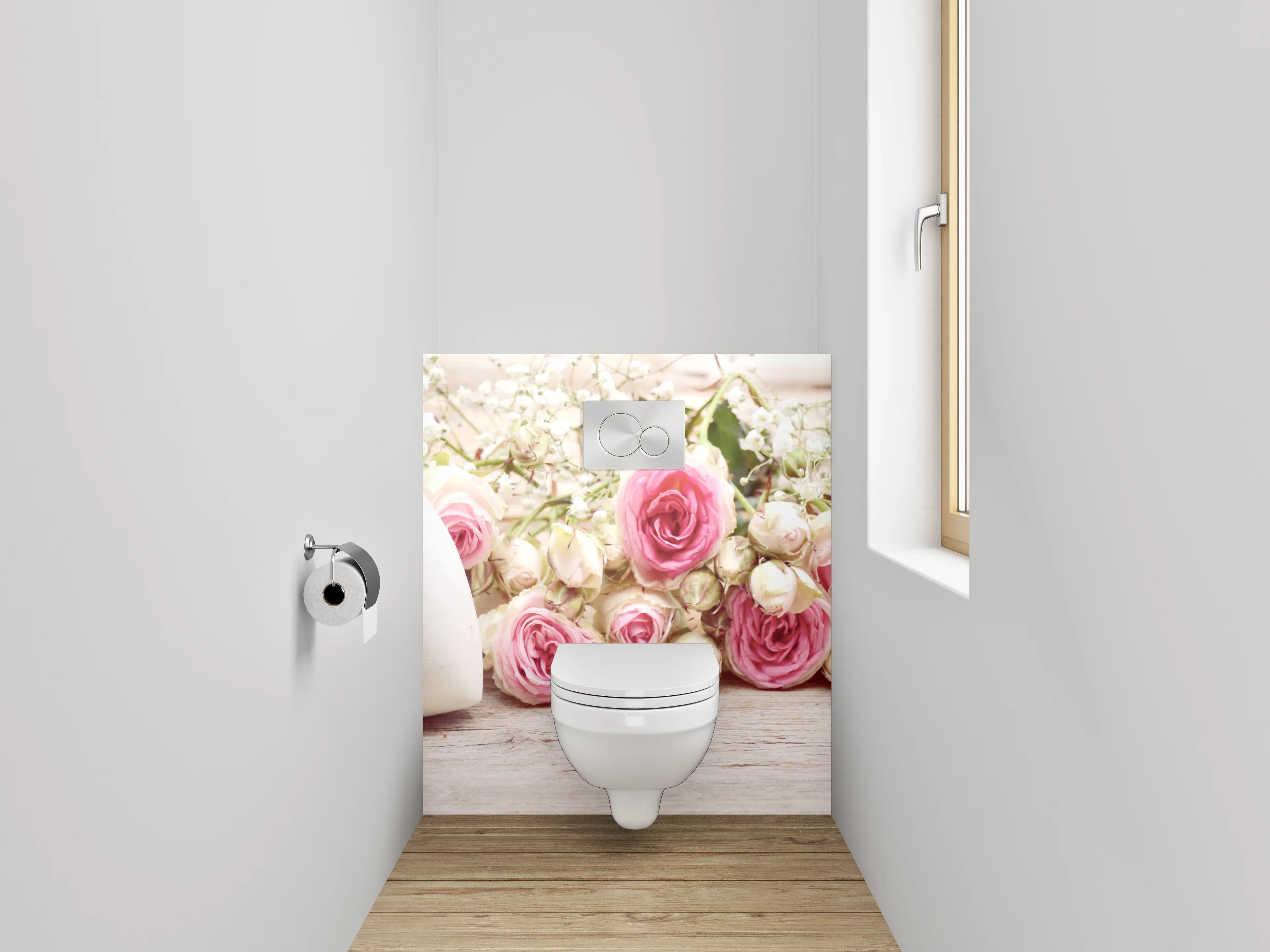 WC-Rückwand - Romantische Rosen mit Herz-Dekor