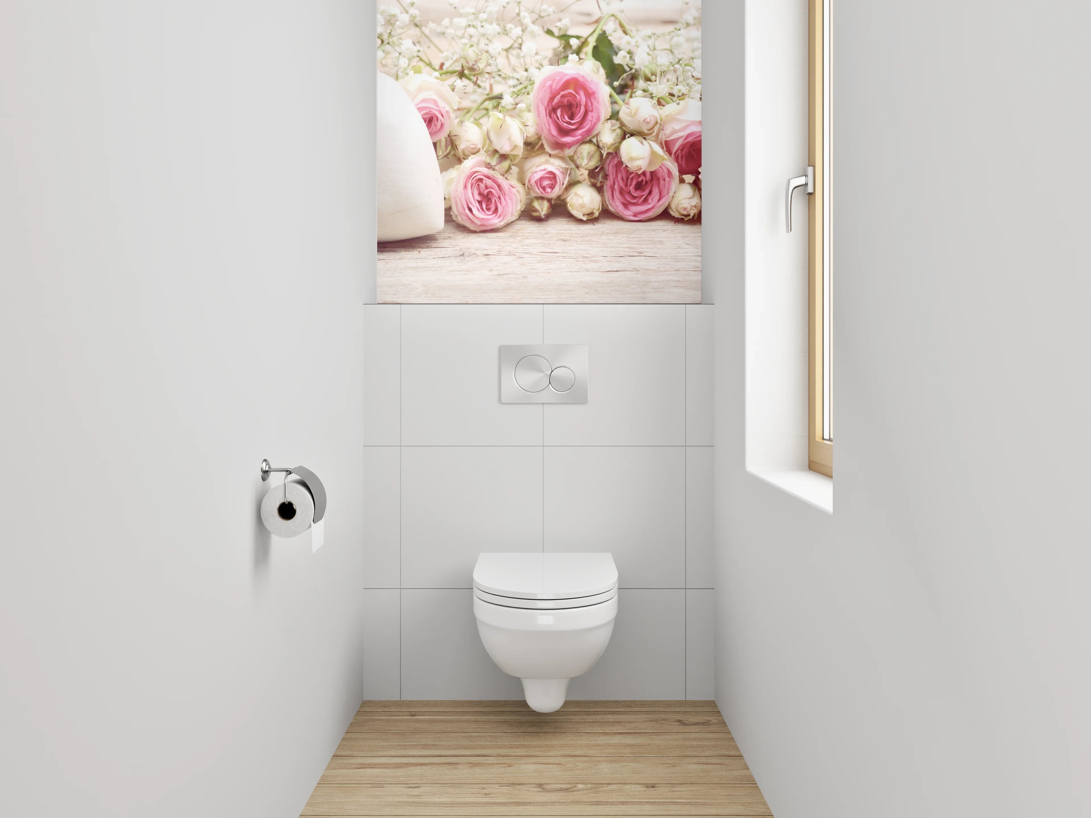 WC-Rückwand - Romantische Rosen mit Herz-Dekor