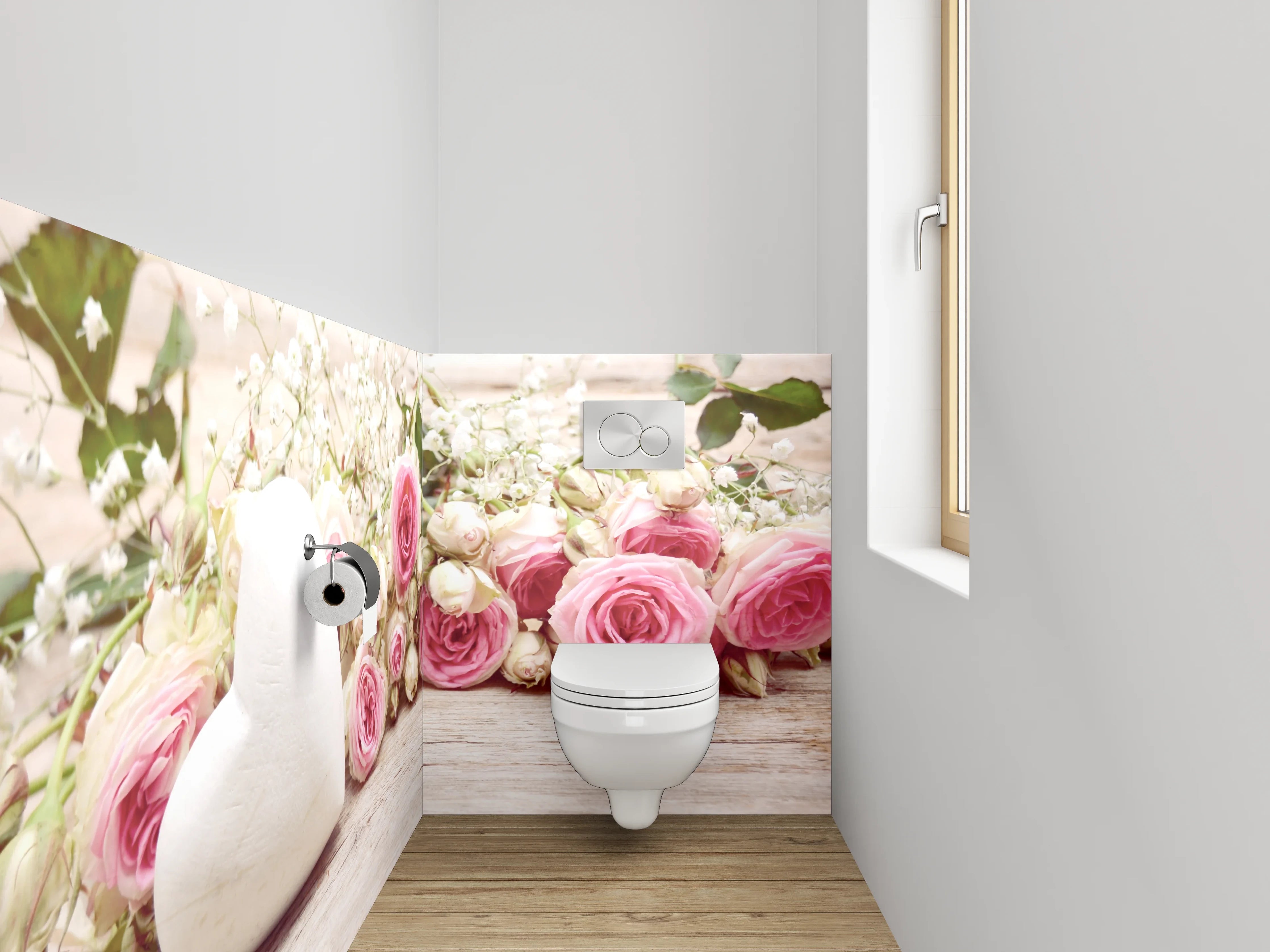 WC-Rückwand - Romantische Rosen mit Herz-Dekor