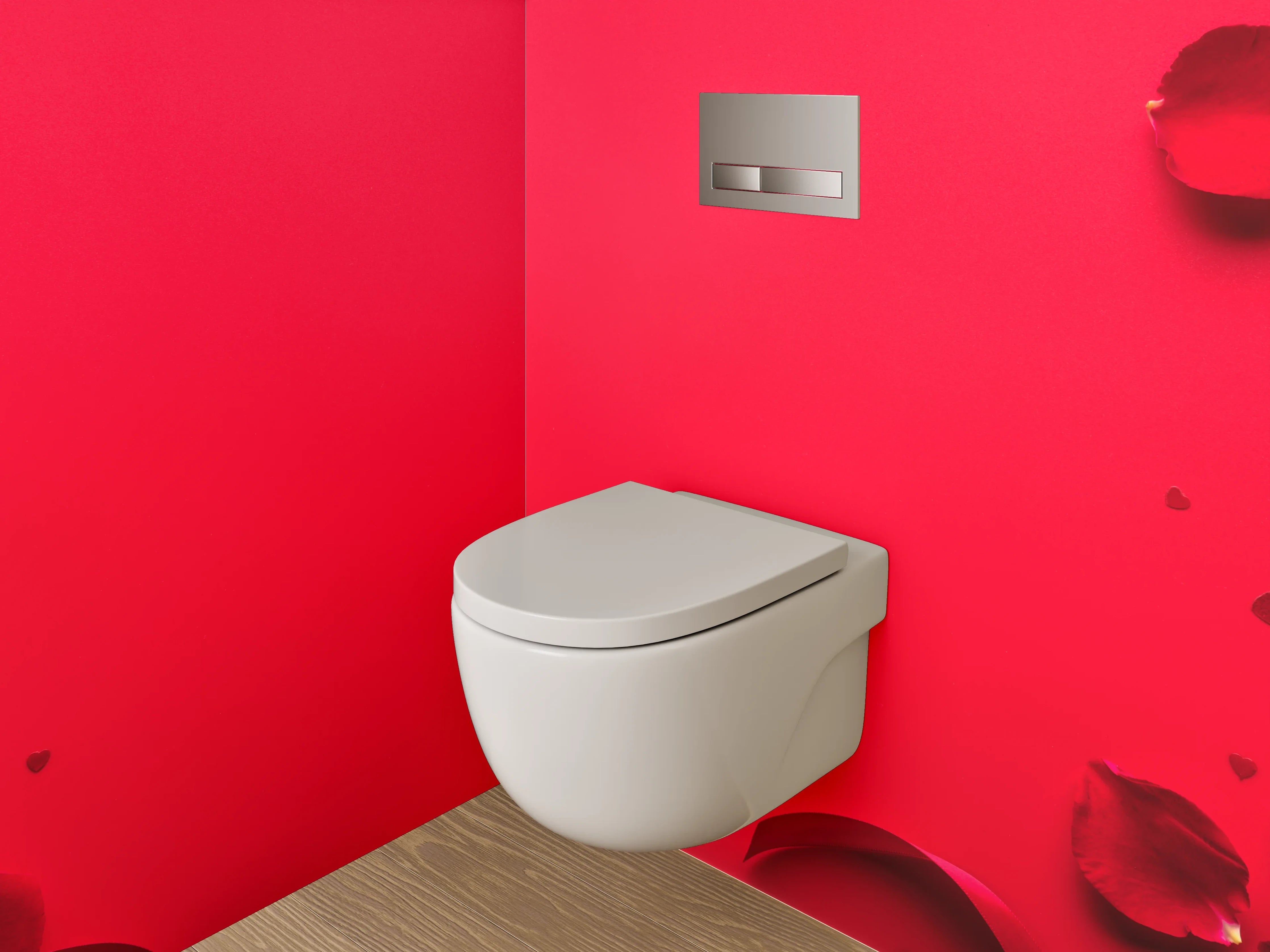 WC-Rückwand - Romantische Rosenblätter auf Rot