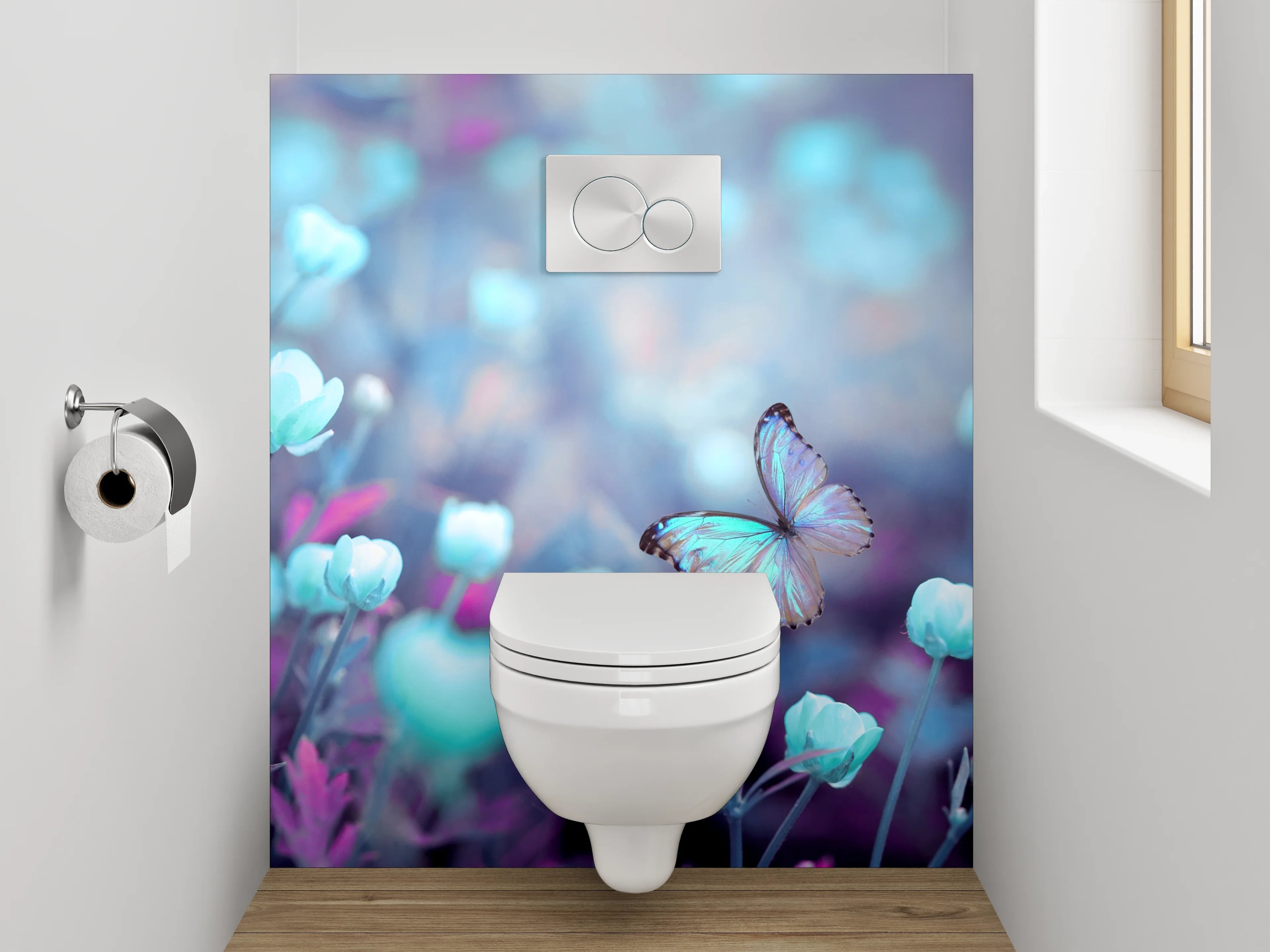 WC-Rückwand - Romantische Schmetterlinge über Blumenwiese