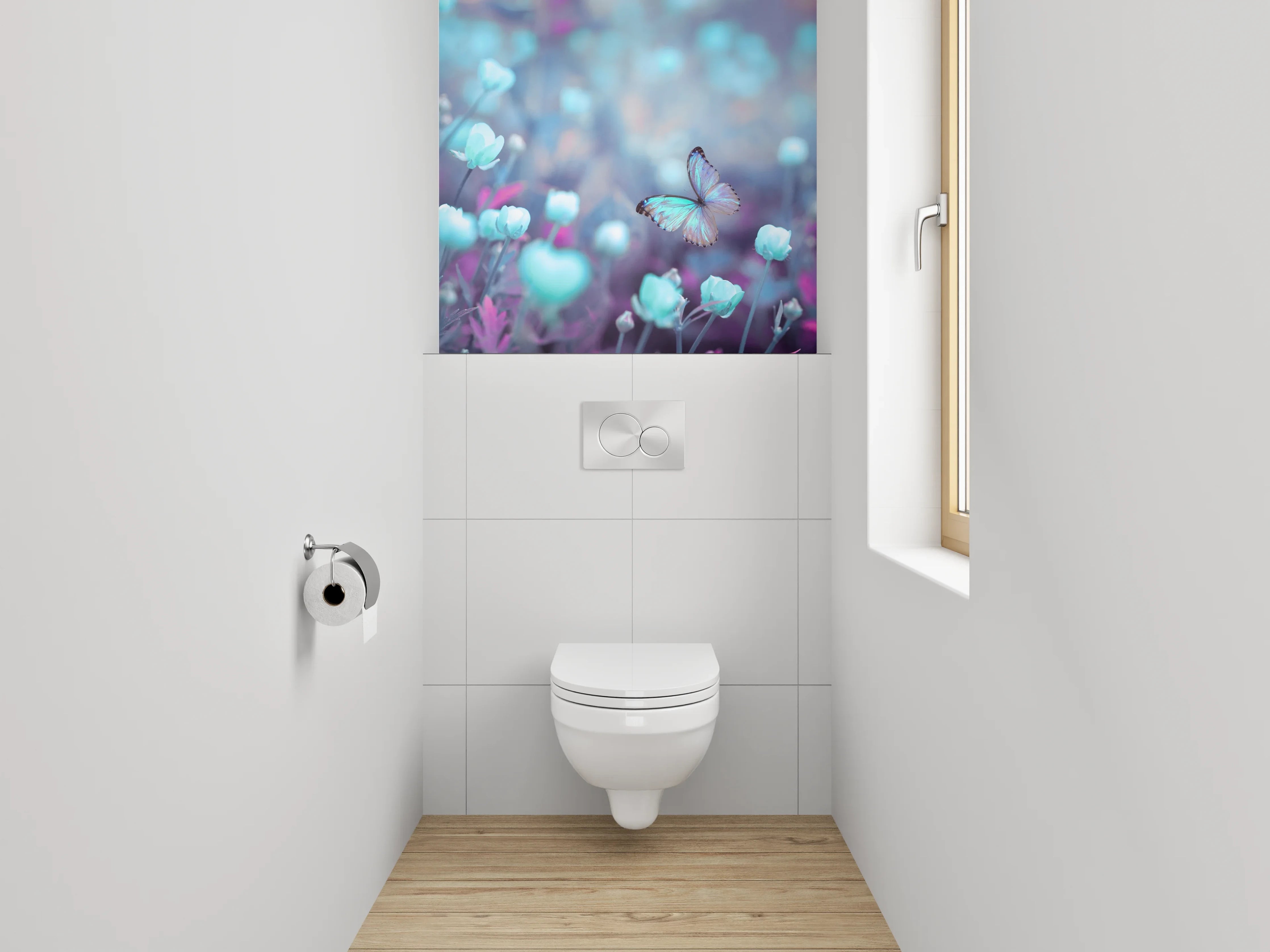 WC-Rückwand - Romantische Schmetterlinge über Blumenwiese