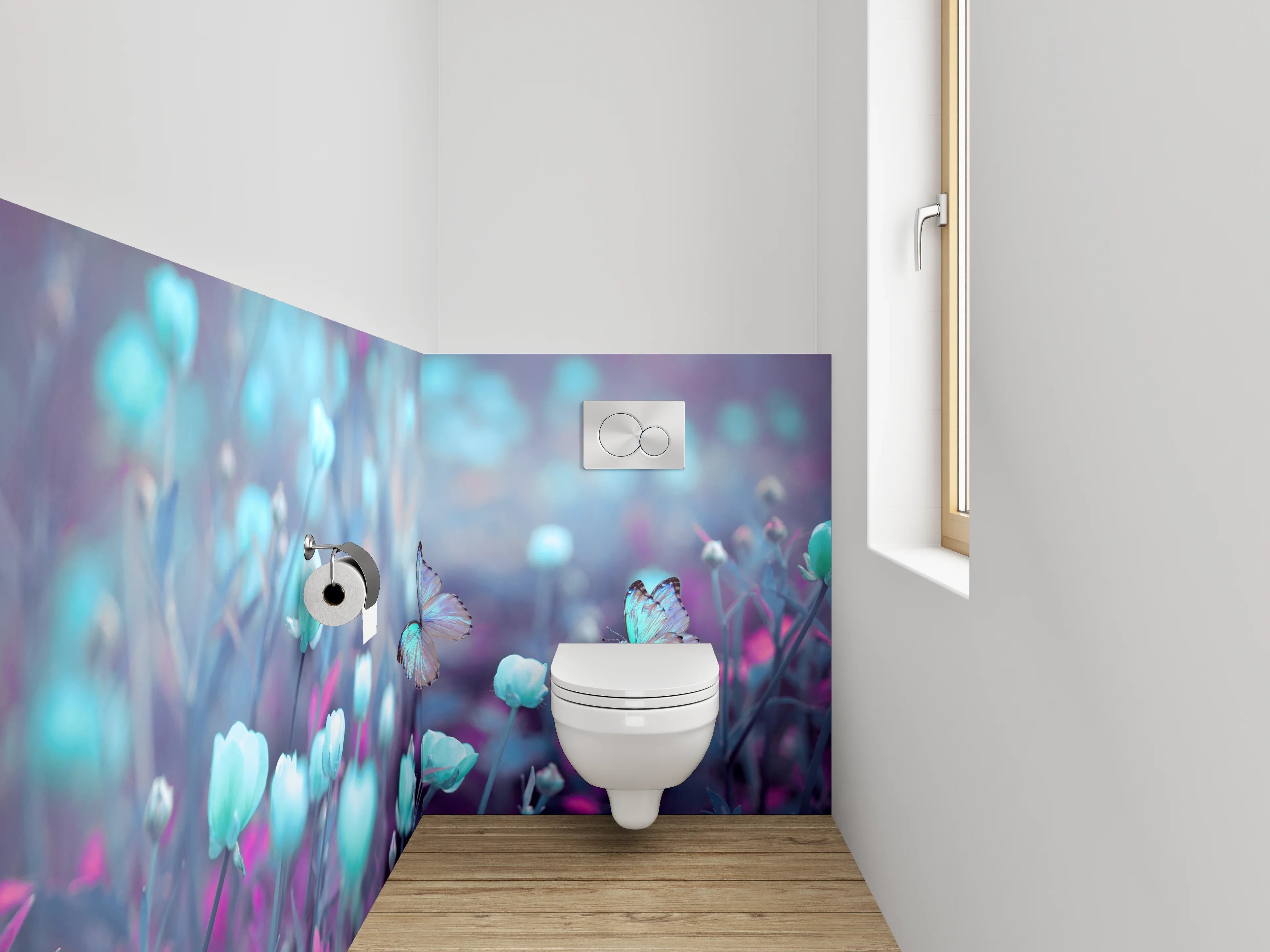 WC-Rückwand - Romantische Schmetterlinge über Blumenwiese