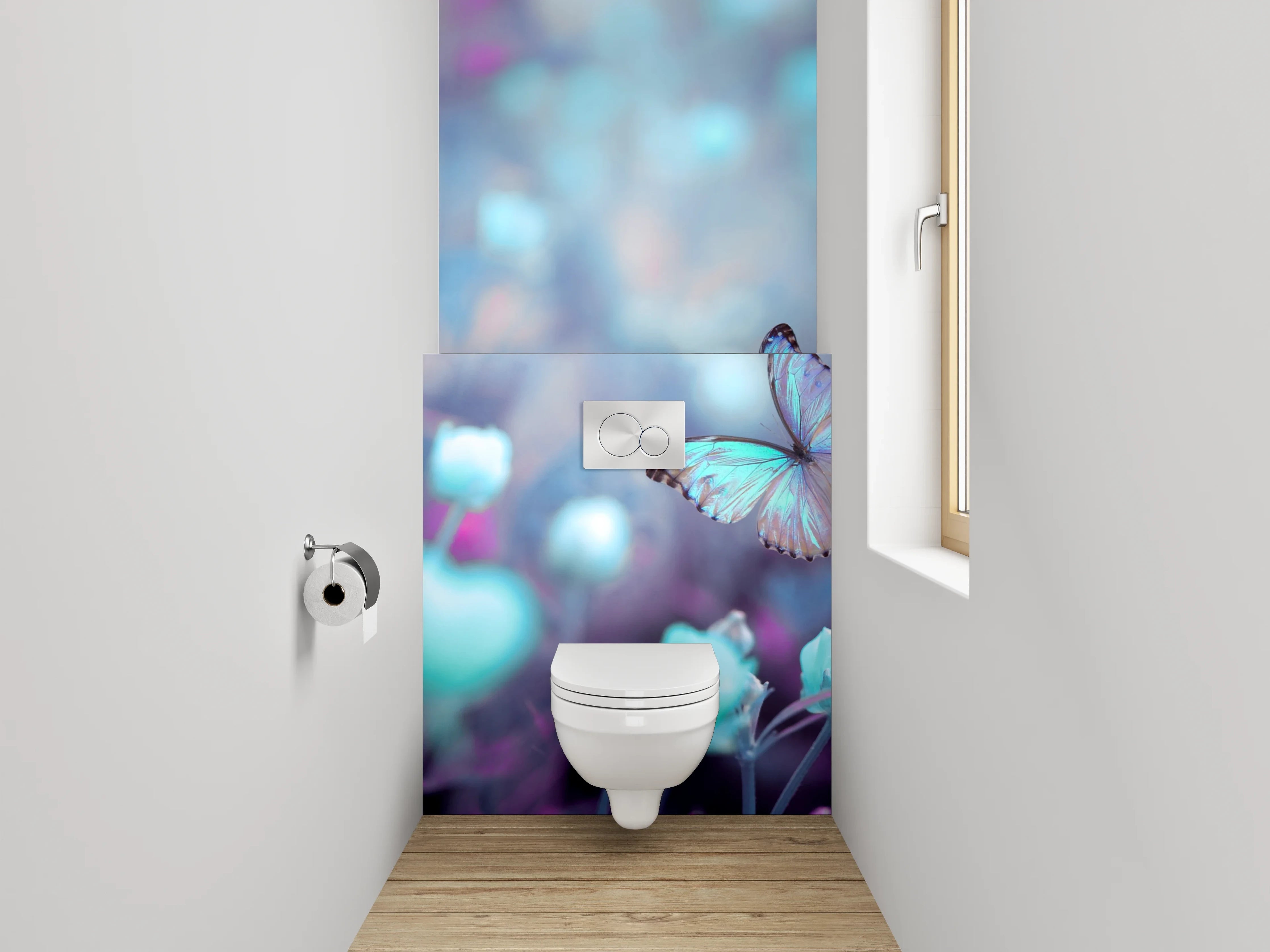 WC-Rückwand - Romantische Schmetterlinge über Blumenwiese