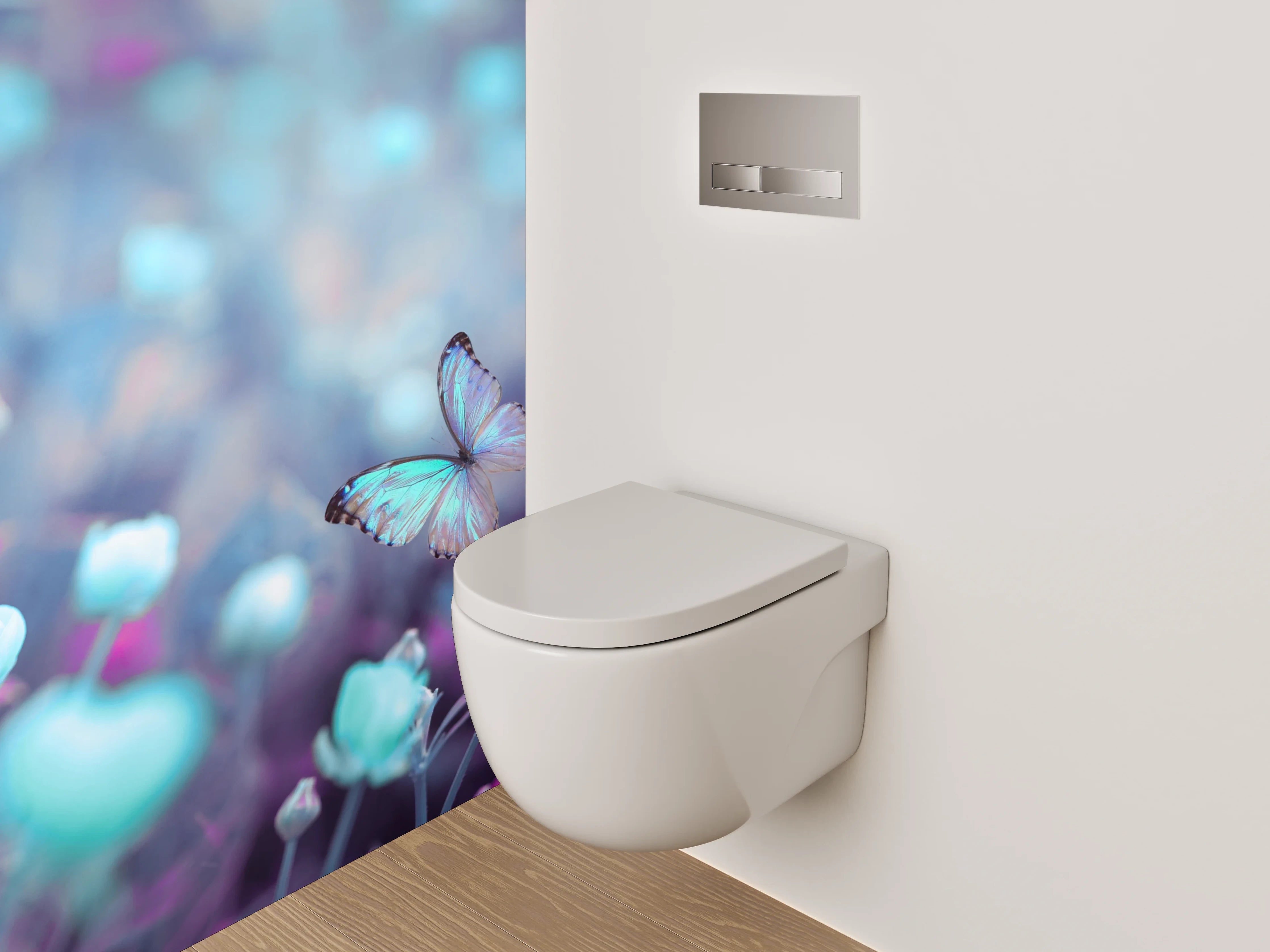 WC-Rückwand - Romantische Schmetterlinge über Blumenwiese