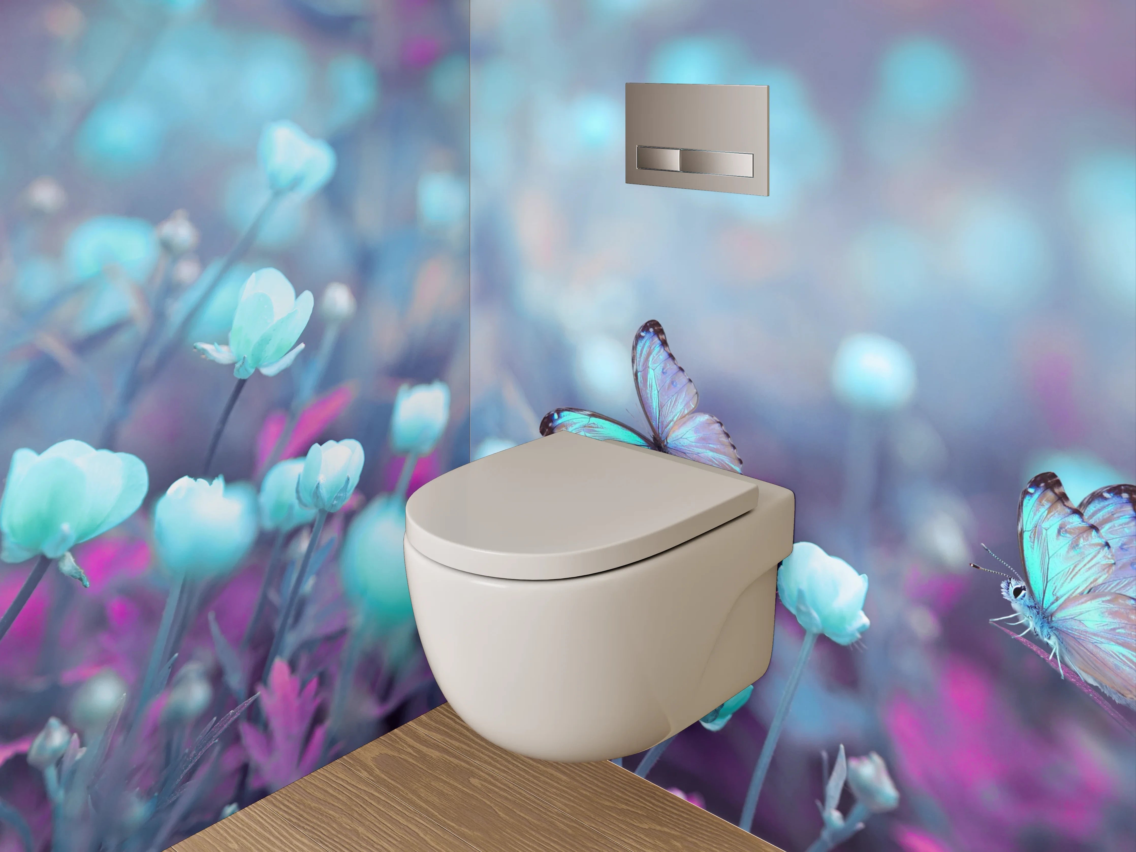 WC-Rückwand - Romantische Schmetterlinge über Blumenwiese