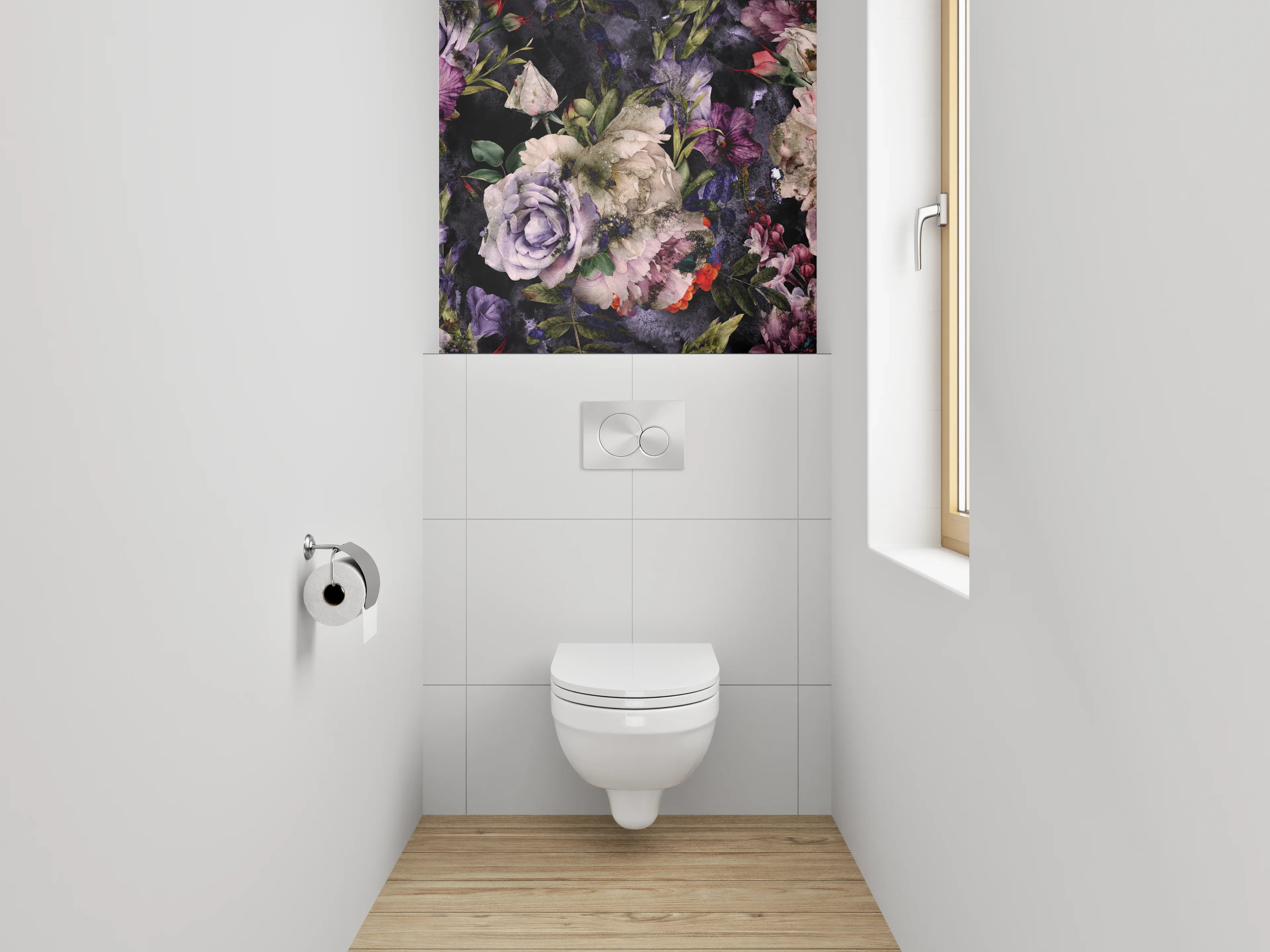WC-Rückwand - Romantische Vintage-Blumen auf dunklem Grund