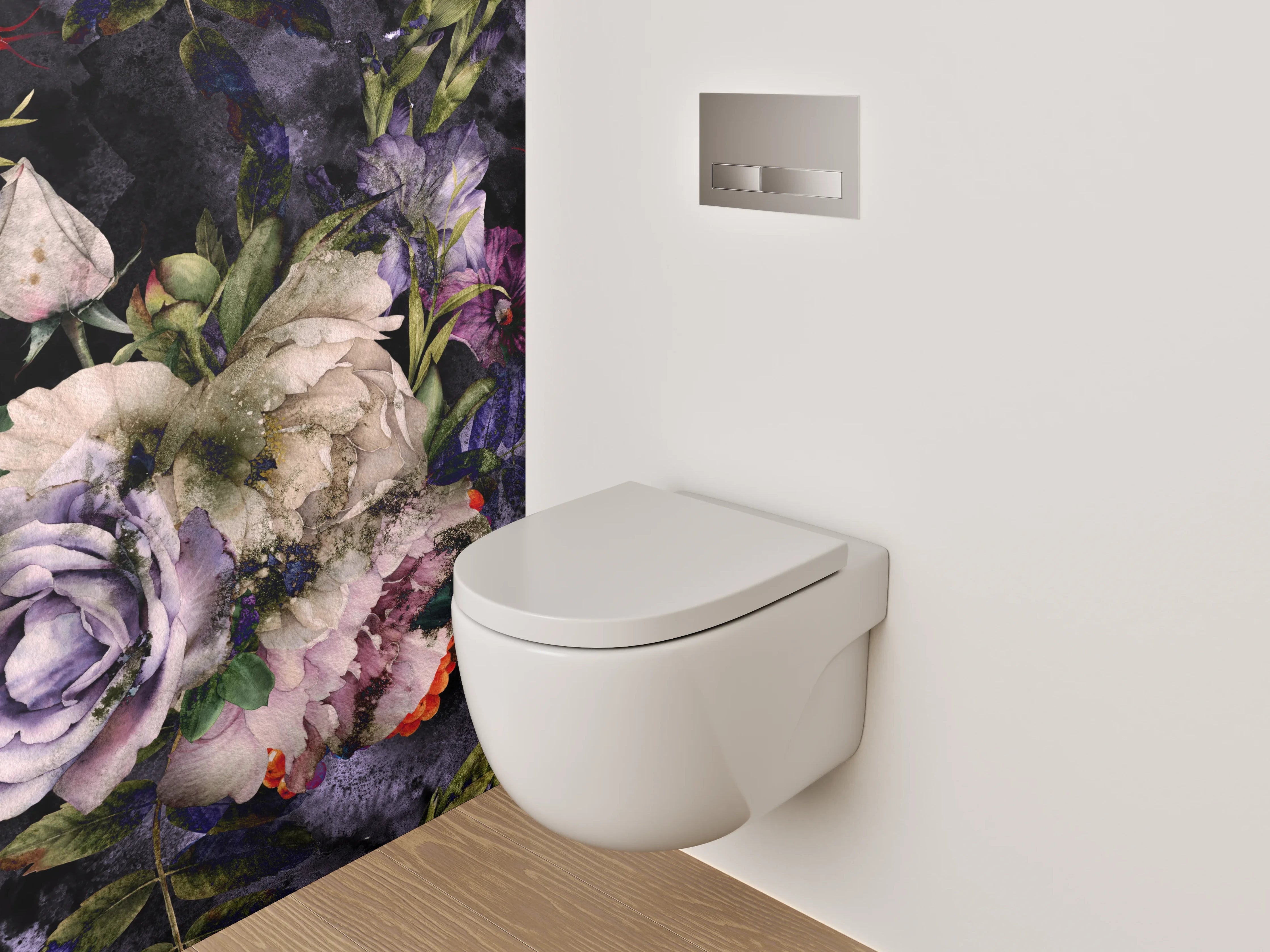 WC-Rückwand - Romantische Vintage-Blumen auf dunklem Grund