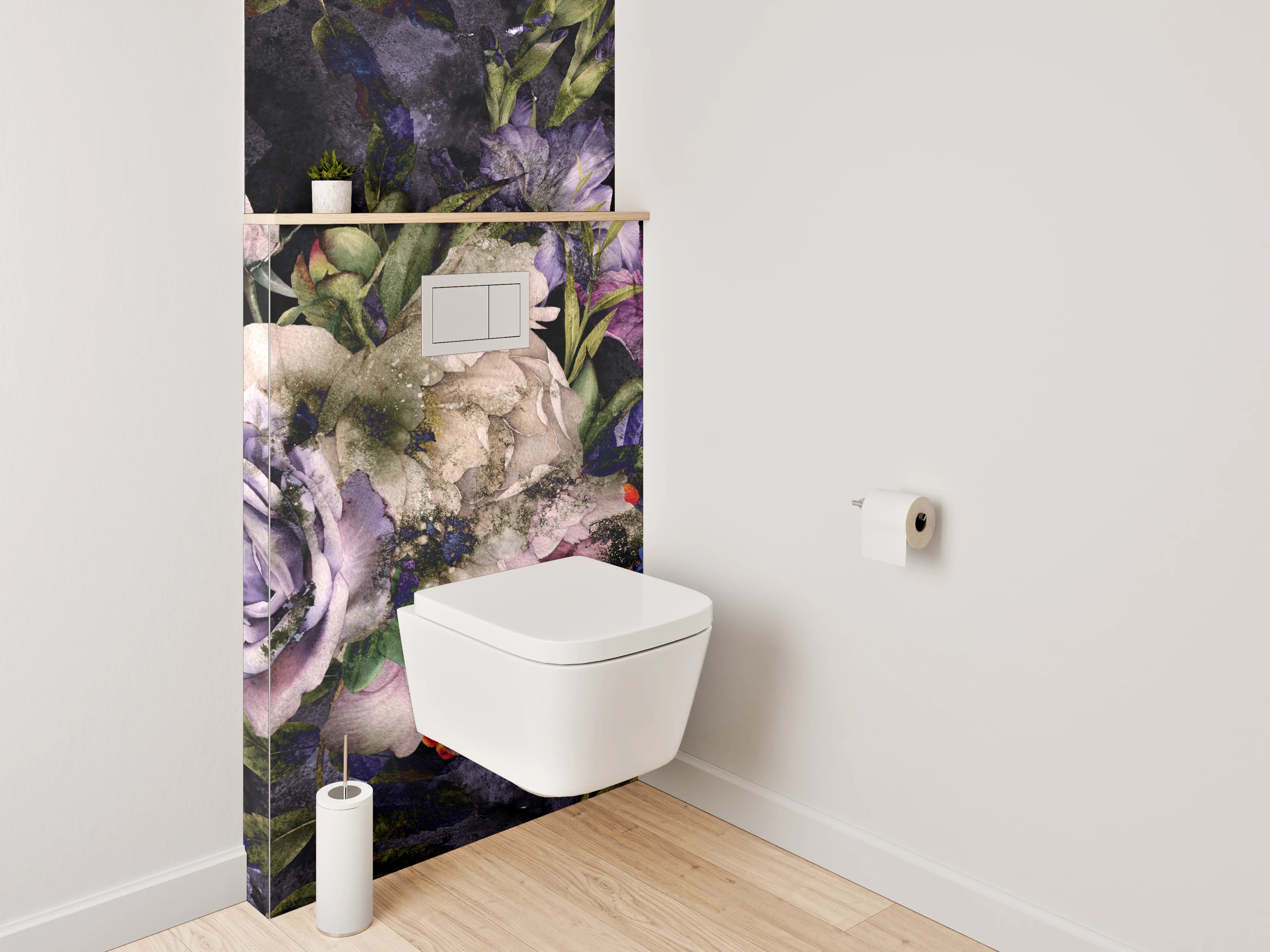 WC-Rückwand - Romantische Vintage-Blumen auf dunklem Grund