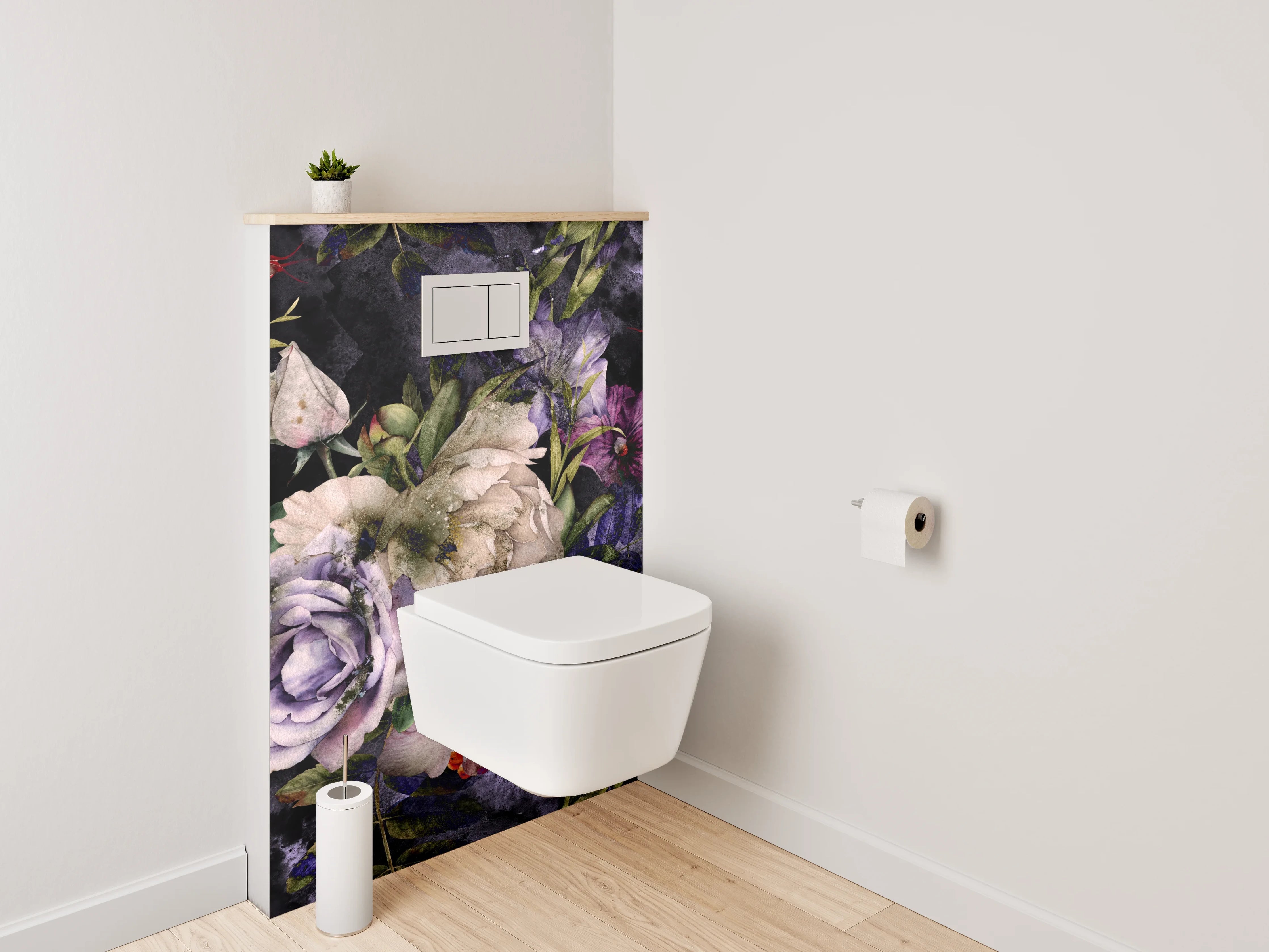 WC-Rückwand - Romantische Vintage-Blumen auf dunklem Grund