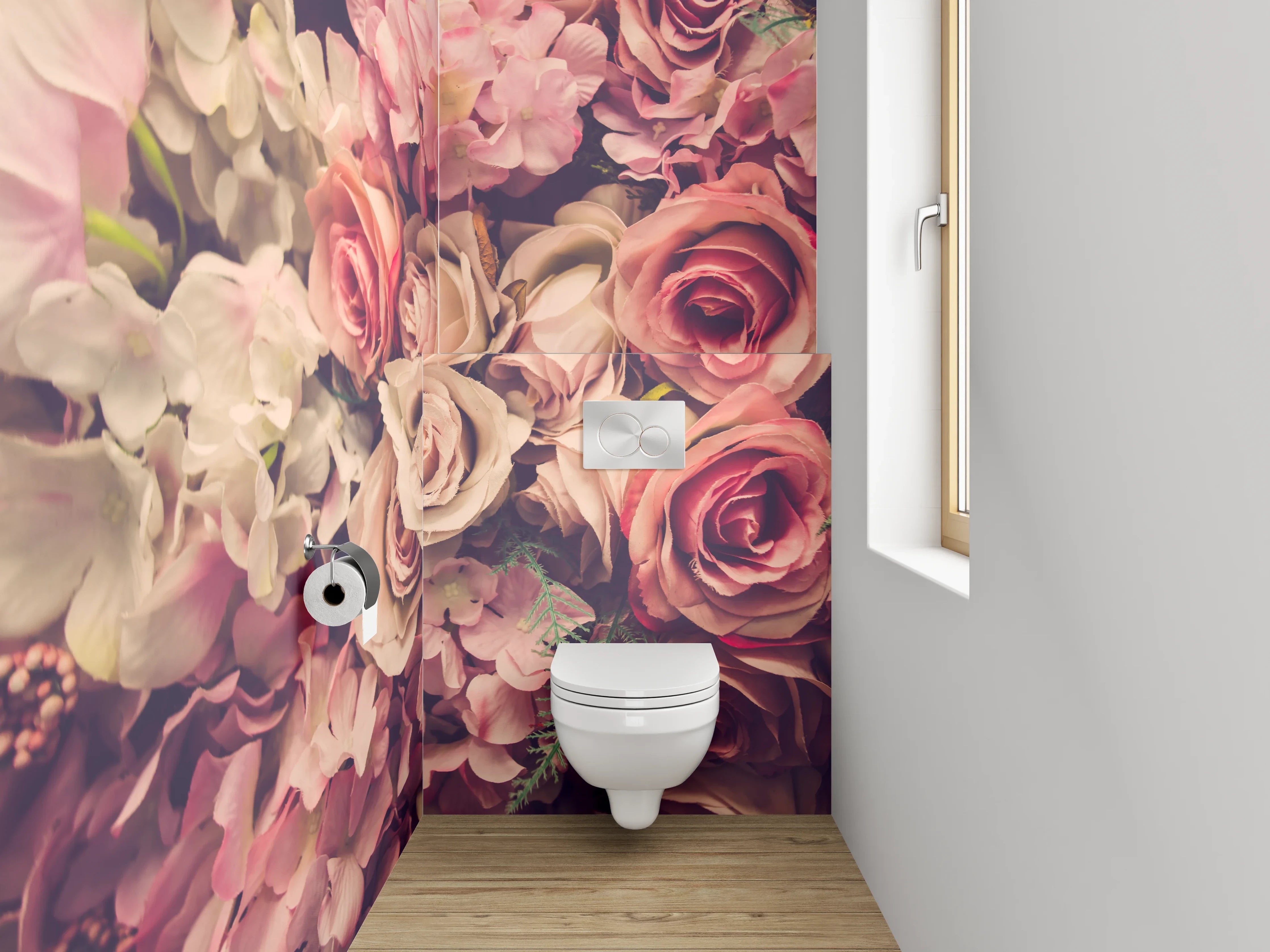 WC-Rückwand - Romantische Vintage Blumenwand